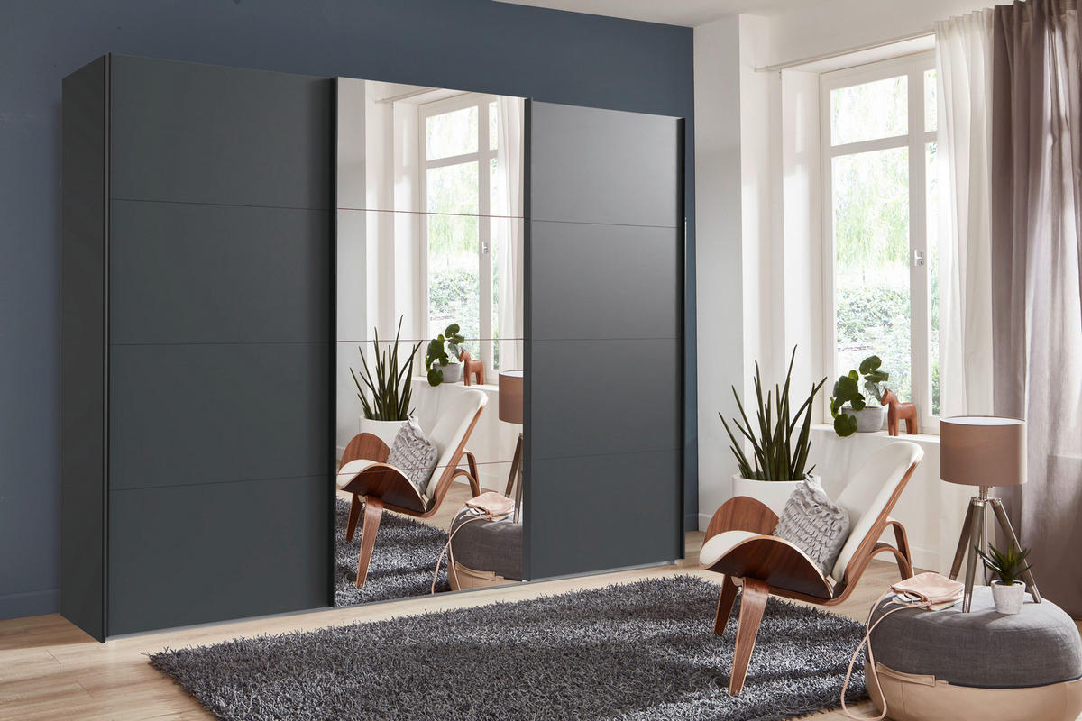Schwebetürenschrank Graphit B/H/T: ca. 313x236x65 cm Easy_Plus_Schwebetürenschrank - schwarz/Graphit (313,00/236,00/65,00cm)