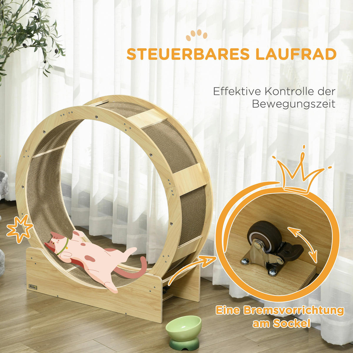PawHut Katzenlaufrad Eiche Papier B/H/L: ca. 33,5x94x91 cm Katzenlaufrad - Eiche (91,00/33,50/94,00cm) - PawHut