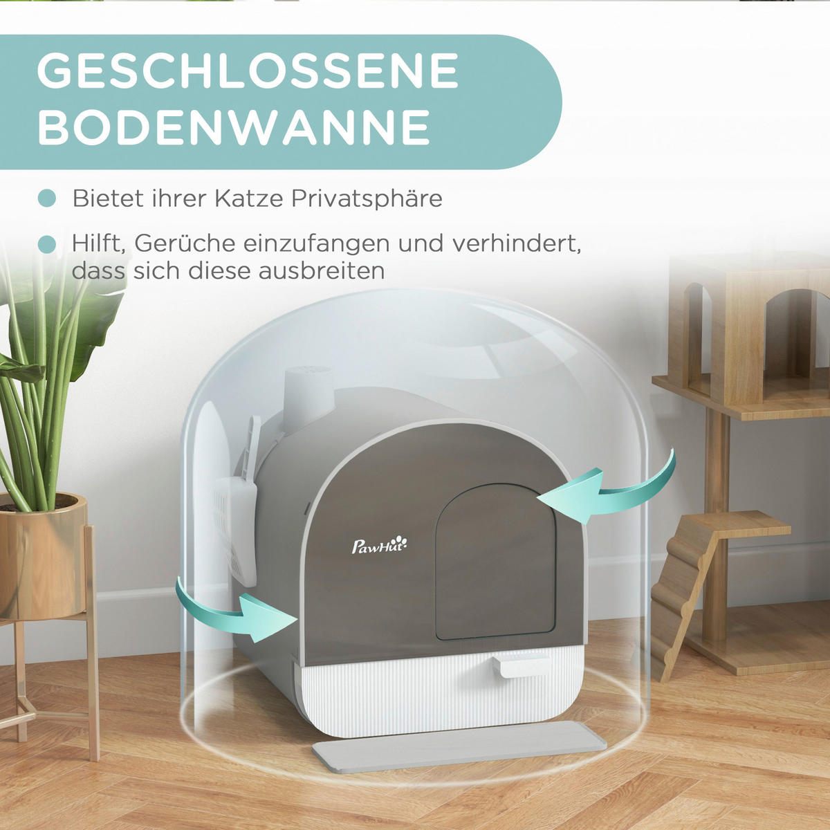 PawHut Katzentoilette grau Kunststoff B/H/L: ca. 44x47x43 cm Katzentoilette - grau (43,00/44,00/47,00cm) - PawHut