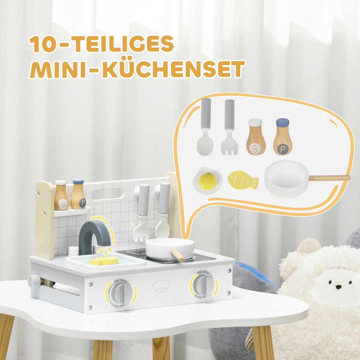 AIYAPLAY Kinder-Spielküche B/H/L: ca. 21,5x25x36 cm Kinder-Spielküche - gelb/grau (36,00/21,50/25,00cm) - AIYAPLAY