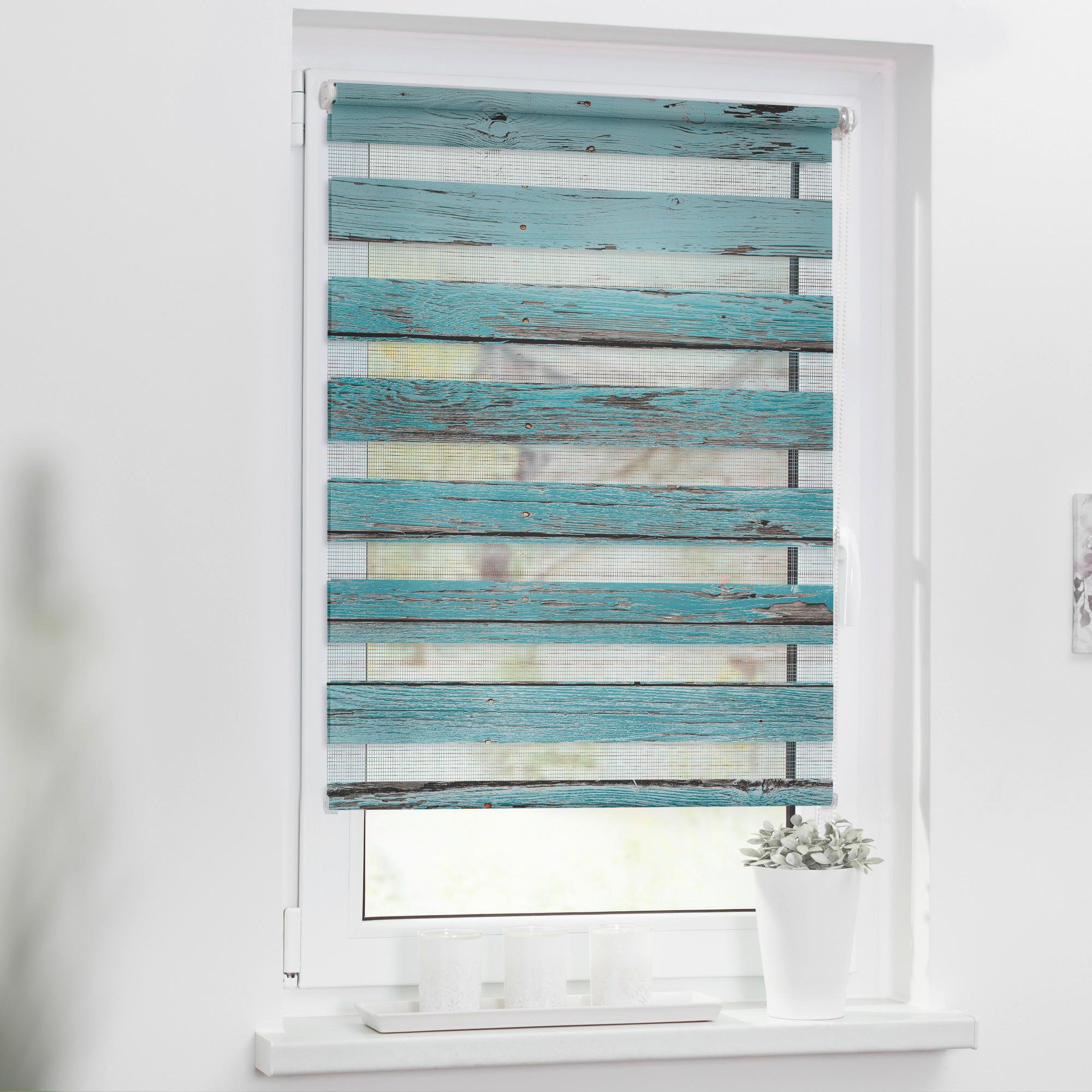 Doppelrollo Duo Bretter petrol B/T: ca. 45x150 cm Duo Bretter - petrol (45,00/150,00cm) - LICHTBLICK