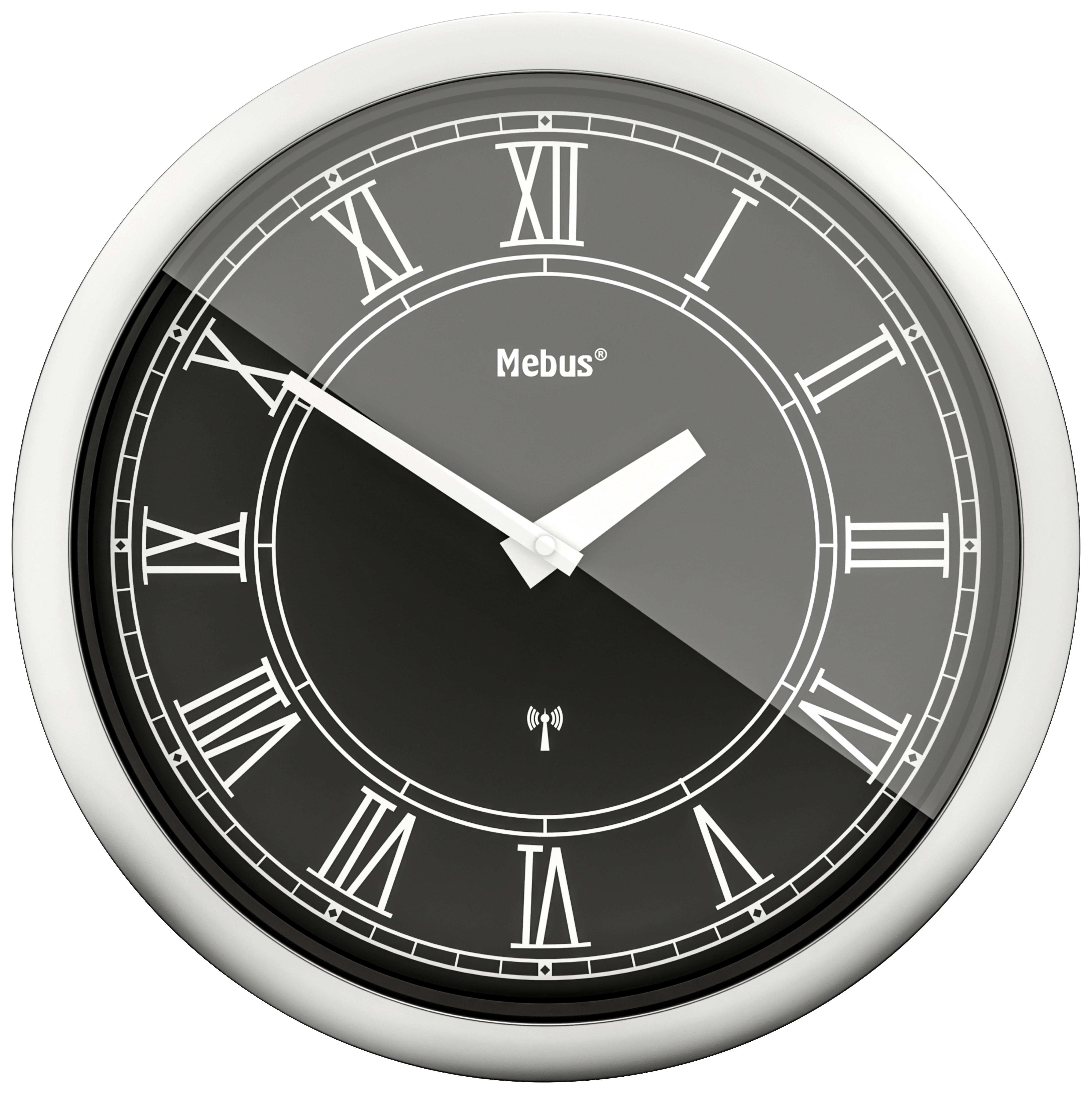 Mebus Wanduhr silber D: ca. 25 cm Wanduhr_Funk - schwarz/silber (25,00cm) - Mebus