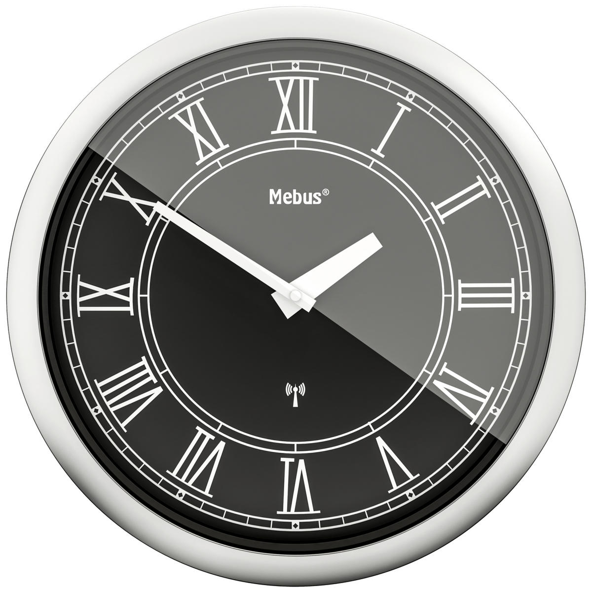Mebus Wanduhr silber D: ca. 25 cm Wanduhr_Funk - schwarz/silber (25,00cm) - Mebus