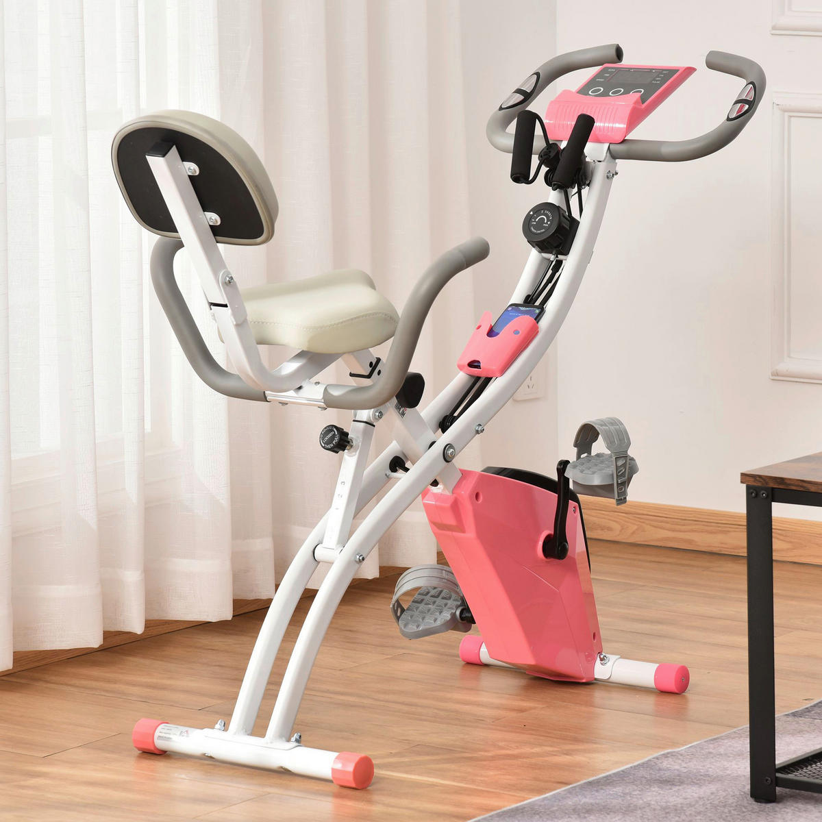 HOMCOM Fitness-Zubehör rosa Polypropylen B/H/L: ca. 51x97x115 cm Heimtrainer - weiß/rosa (115,00/51,00/97,00cm) - HOMCOM