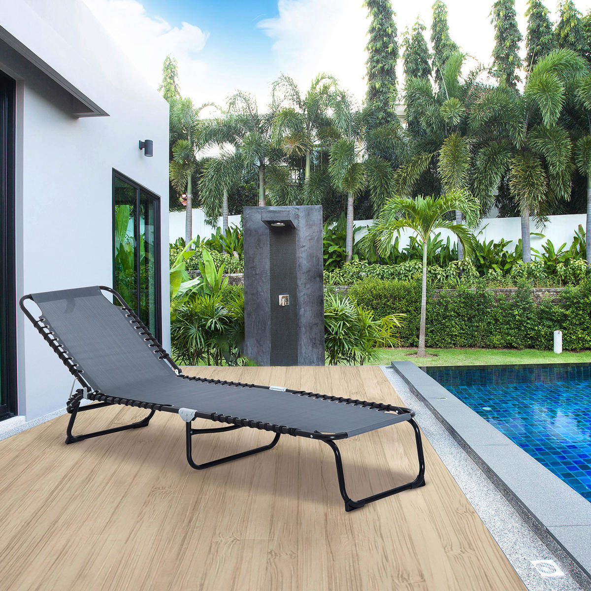 Outsunny Klappliege dunkelgrau Metall B/H/L: ca. 58x26x197 cm Klappliege - dunkelgrau (197,00/58,00/26,00cm) - Outsunny