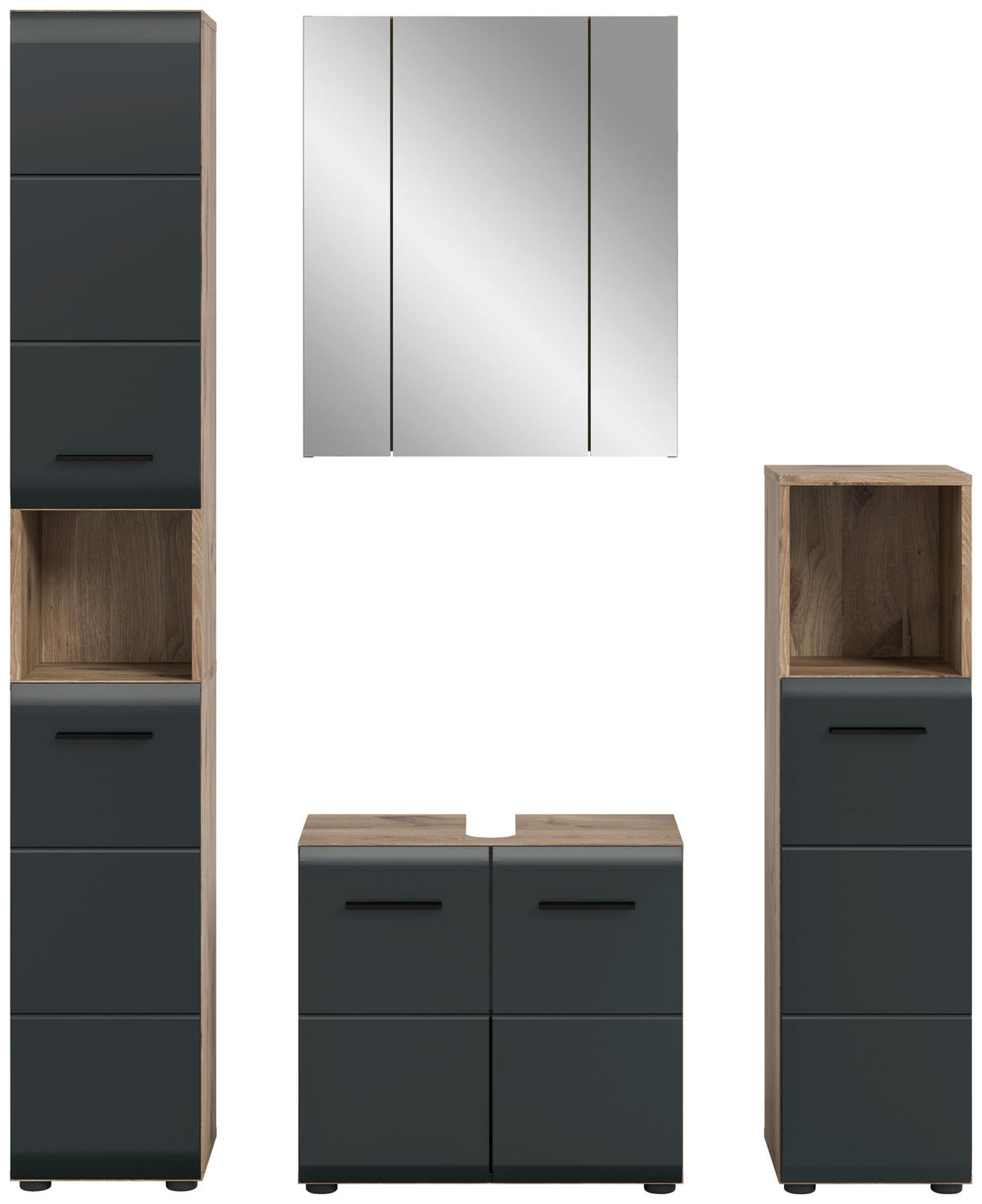 Badezimmer-Set Ice Nox Oak Nachbildung schwarz matt B/H/T: ca. 150x185x30 cm Ice - schwarz (150,00/185,00/30,00cm) - xonox.home