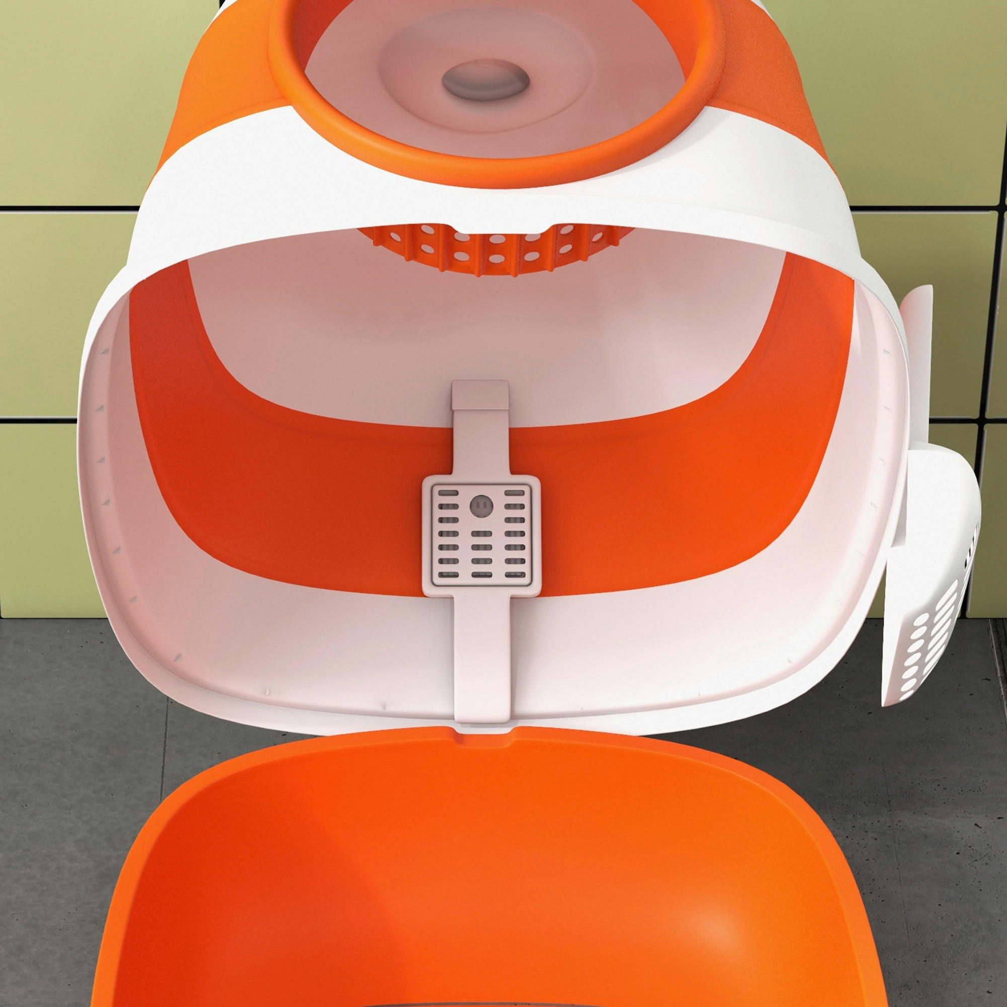 PawHut Katzentoilette weiß Kunststoff B/H/L: ca. 41x38x52 cm Katzentoilette - orange/weiß (52,00/41,00/38,00cm) - PawHut
