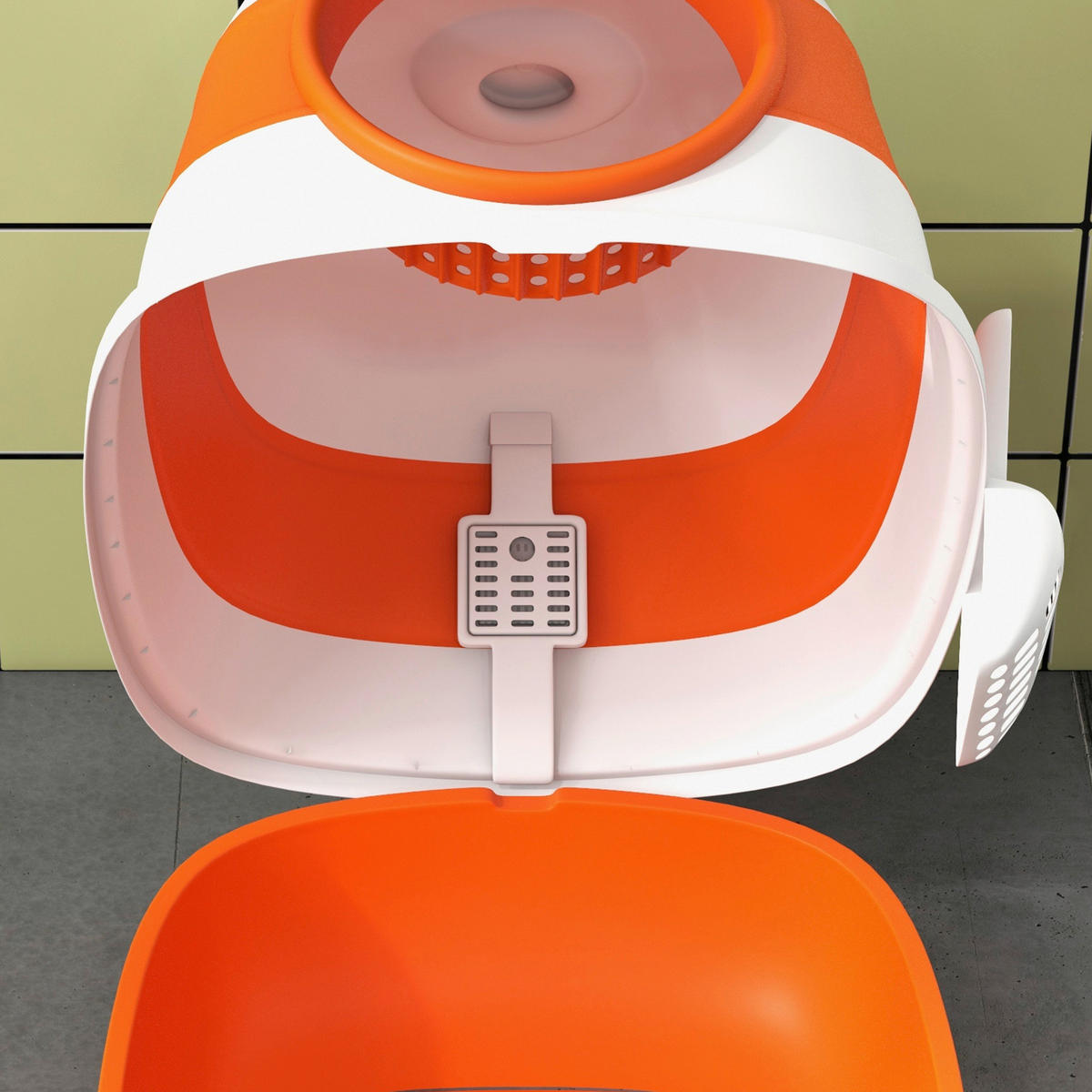 PawHut Katzentoilette weiß Kunststoff B/H/L: ca. 41x38x52 cm Katzentoilette - orange/weiß (52,00/41,00/38,00cm) - PawHut