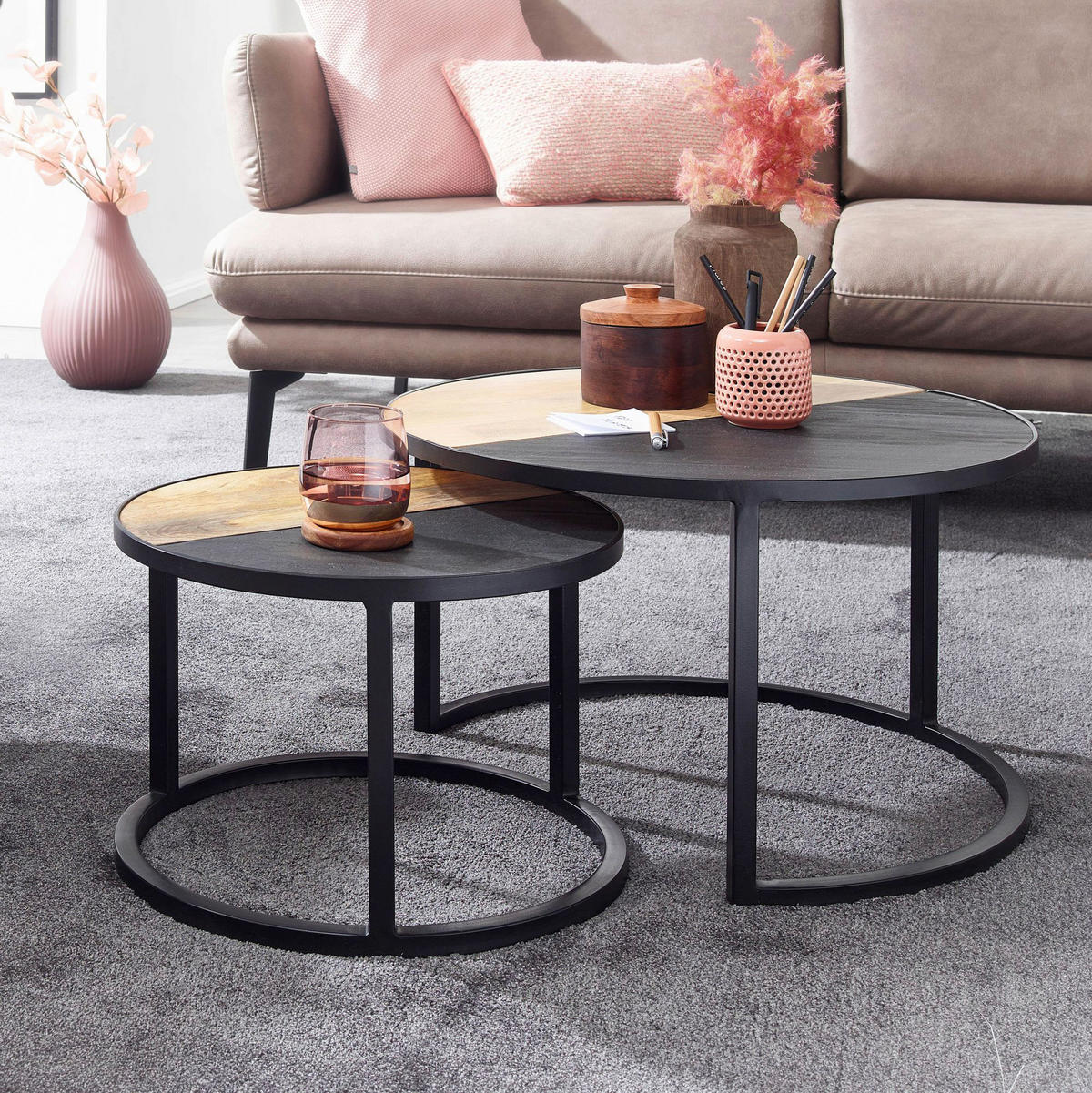 Couchtisch 2er-Set. schwarz B/H/T: ca. 60x36x60 cm 2er-Set. - schwarz (60,00/36,00/60,00cm) - Wohnling
