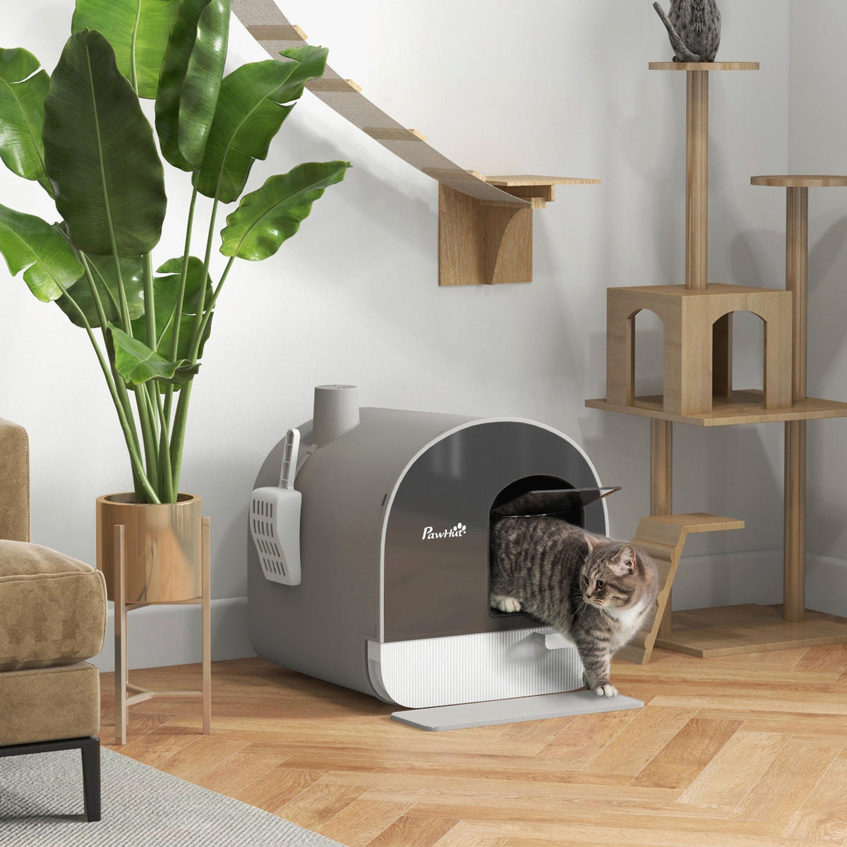 PawHut Katzentoilette grau Kunststoff B/H/L: ca. 44x47x43 cm Katzentoilette - grau (43,00/44,00/47,00cm) - PawHut