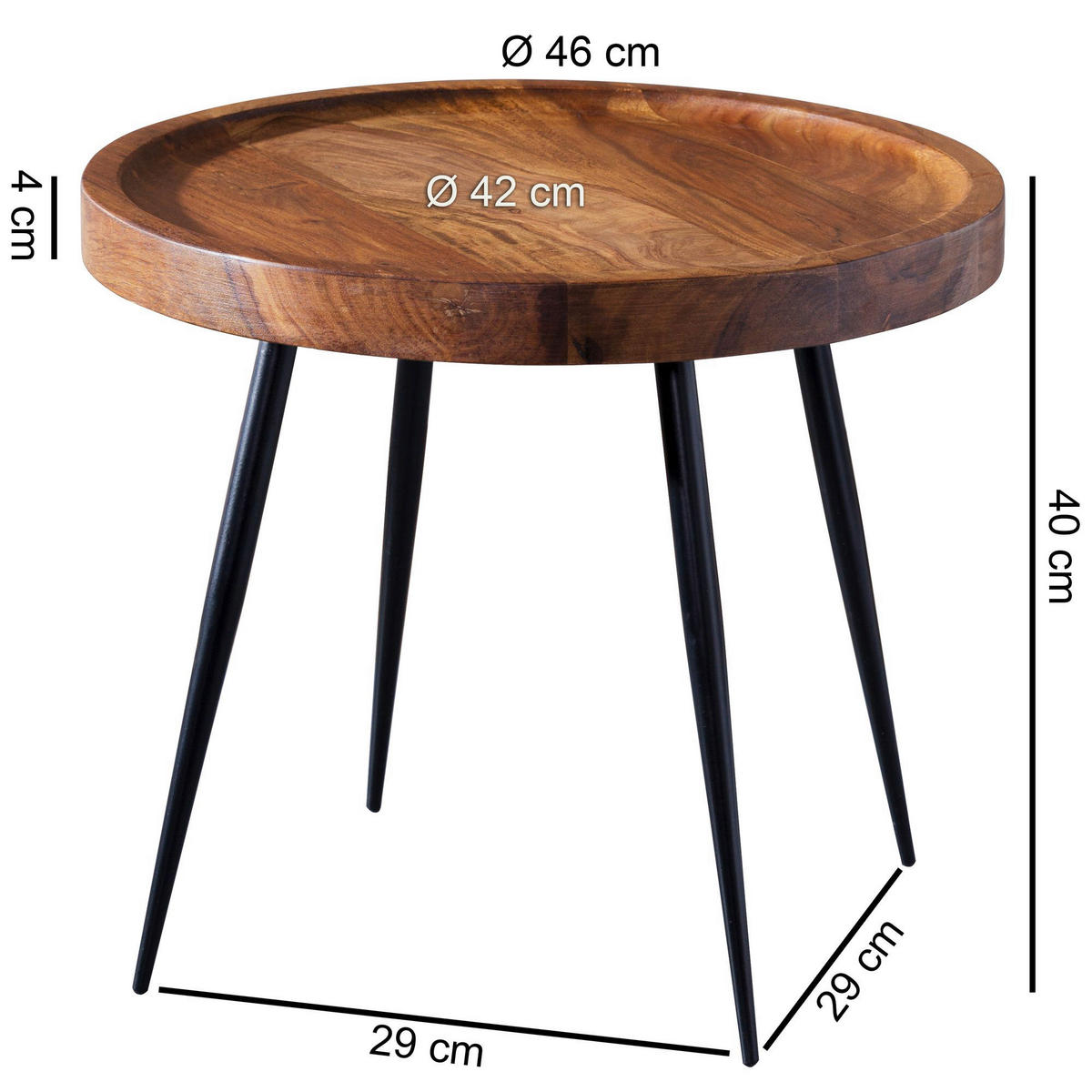 Beistelltisch natur schwarz lackiert Echtholz Eisen B/H/T: ca. 46x40x46 cm Beistelltisch - natur/schwarz (46,00/40,00/46,00cm) - Wohnling