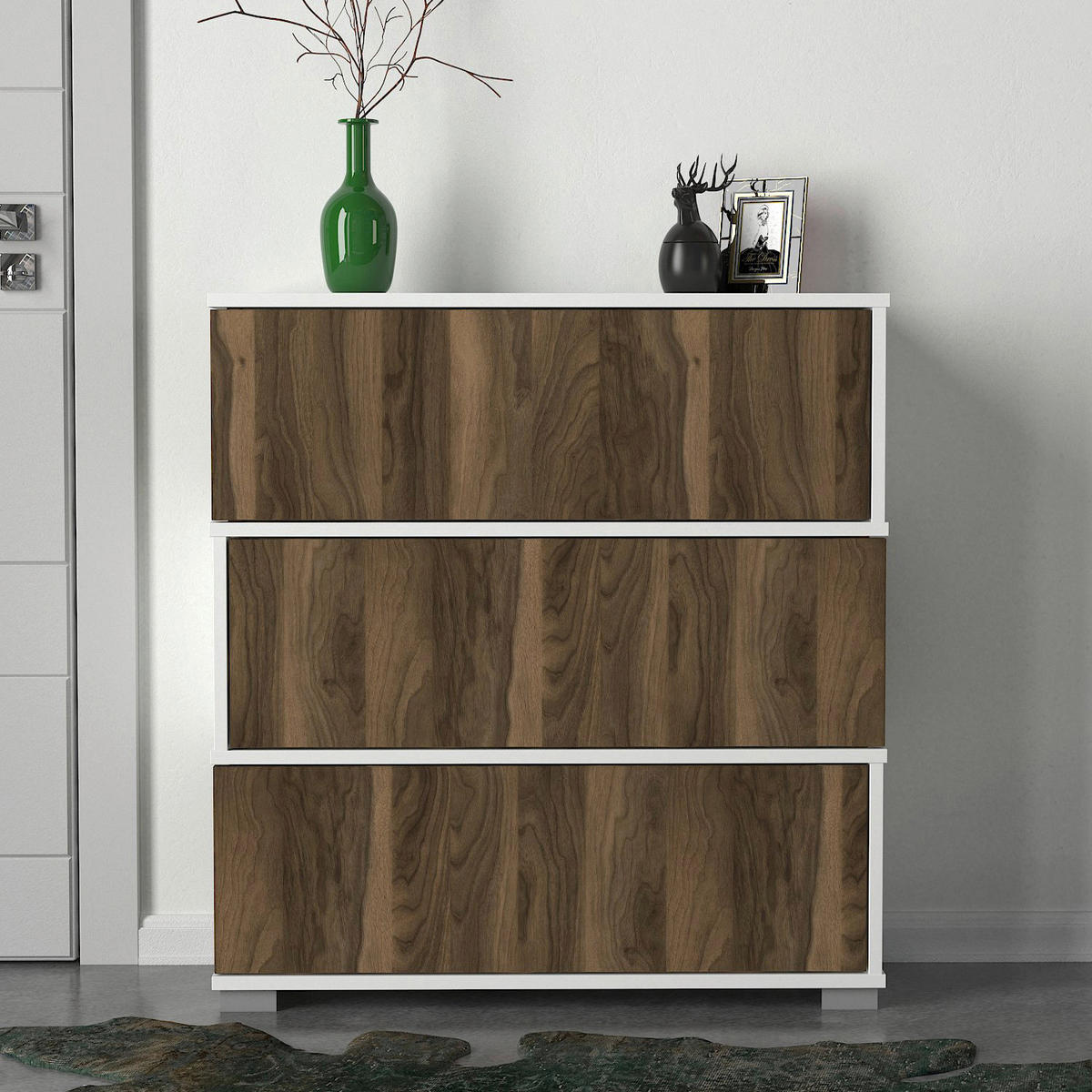 Schuhschrank Napolyon weiß walnuss Nachbildung B/H/T: ca. 90x93x30 cm Napolyon - weiß/walnuss (90,00/93,00/30,00cm) - moebel17