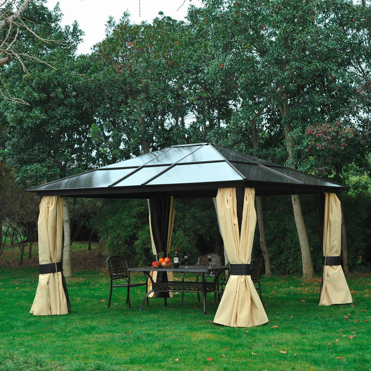 Outsunny Pavillon braun Aluminium B/H/L: ca. 360x265x420 cm Gartenpavillon - braun/beige (420,00/360,00/265,00cm) - Outsunny