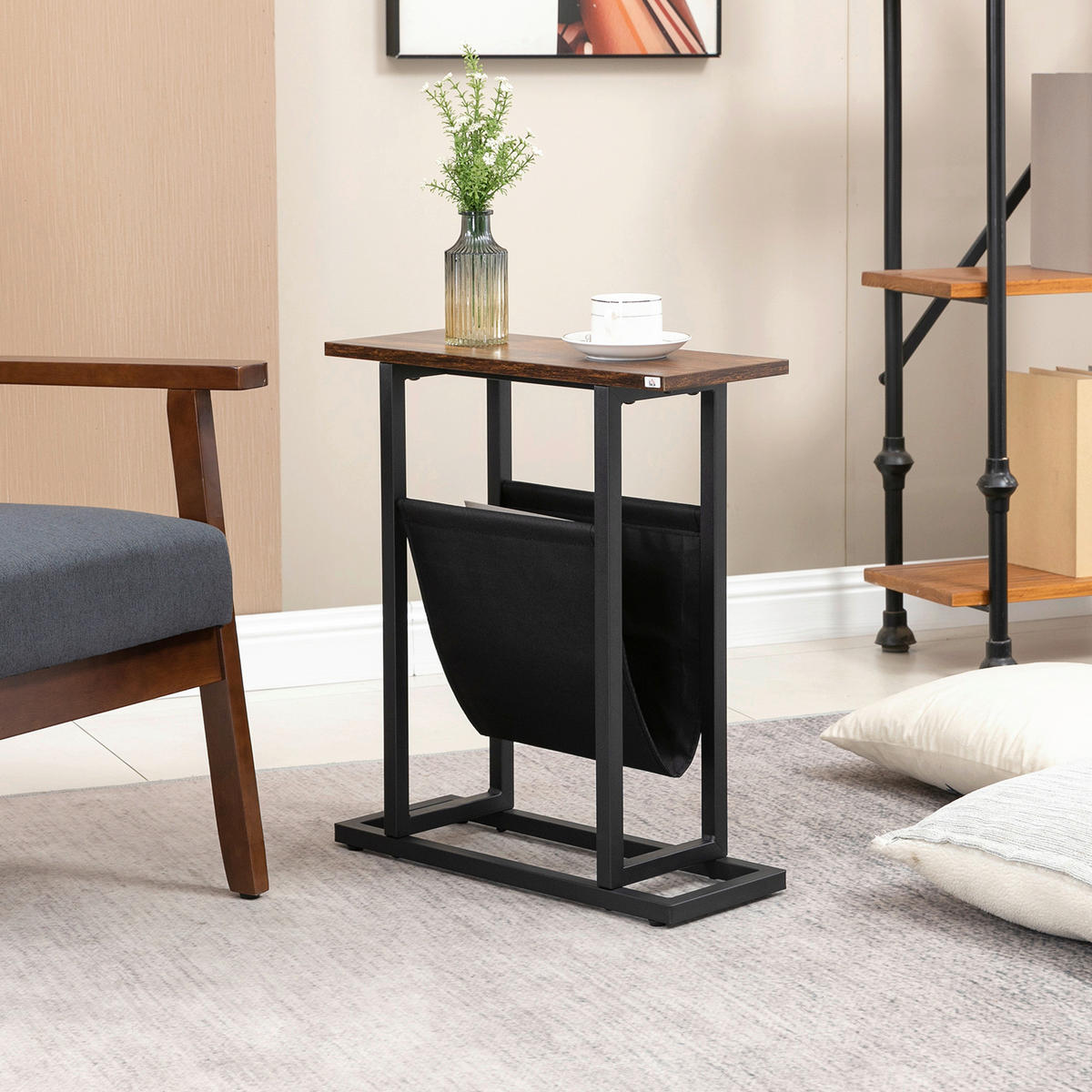 HOMCOM Beistelltisch schwarz Spanplatte B/H/L: ca. 19x49x55 cm Beistelltisch - dunkelbraun/schwarz (55,00/19,00/49,00cm) - HOMCOM