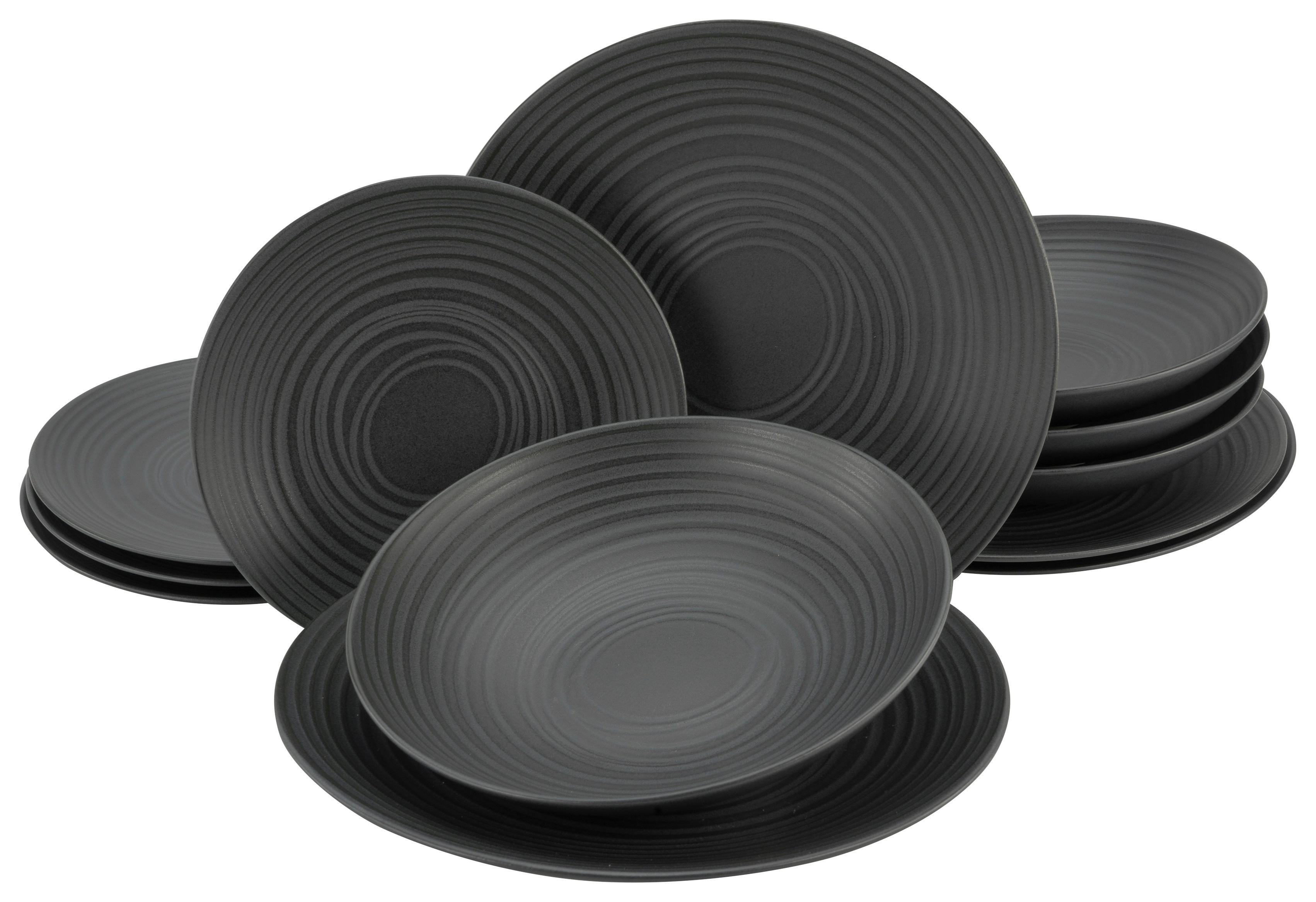CreaTable Tafelservice Lava Stone schwarz Keramik 12 tlg. Lava Stone - schwarz/grau - CreaTable