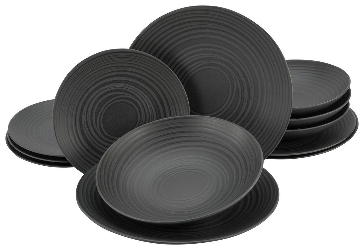 CreaTable Tafelservice Lava Stone schwarz Keramik 12 tlg. Lava Stone - schwarz/grau - CreaTable