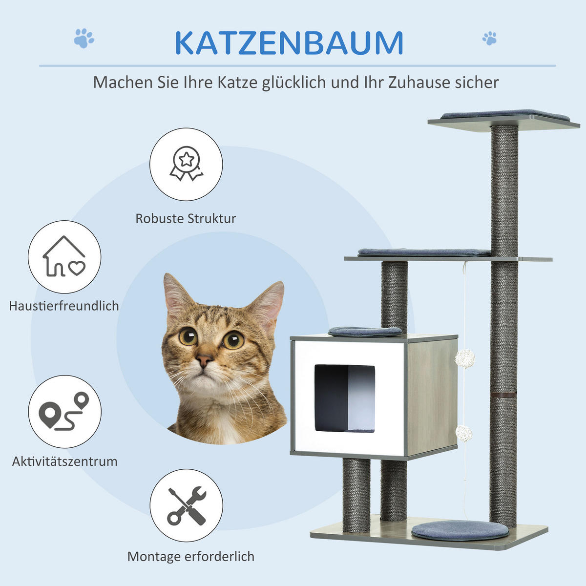 PawHut Katzenkratzbaum grau Holz B/H/L: ca. 40x120x60 cm Katzenkratzbaum - grau (60,00/40,00/120,00cm) - PawHut