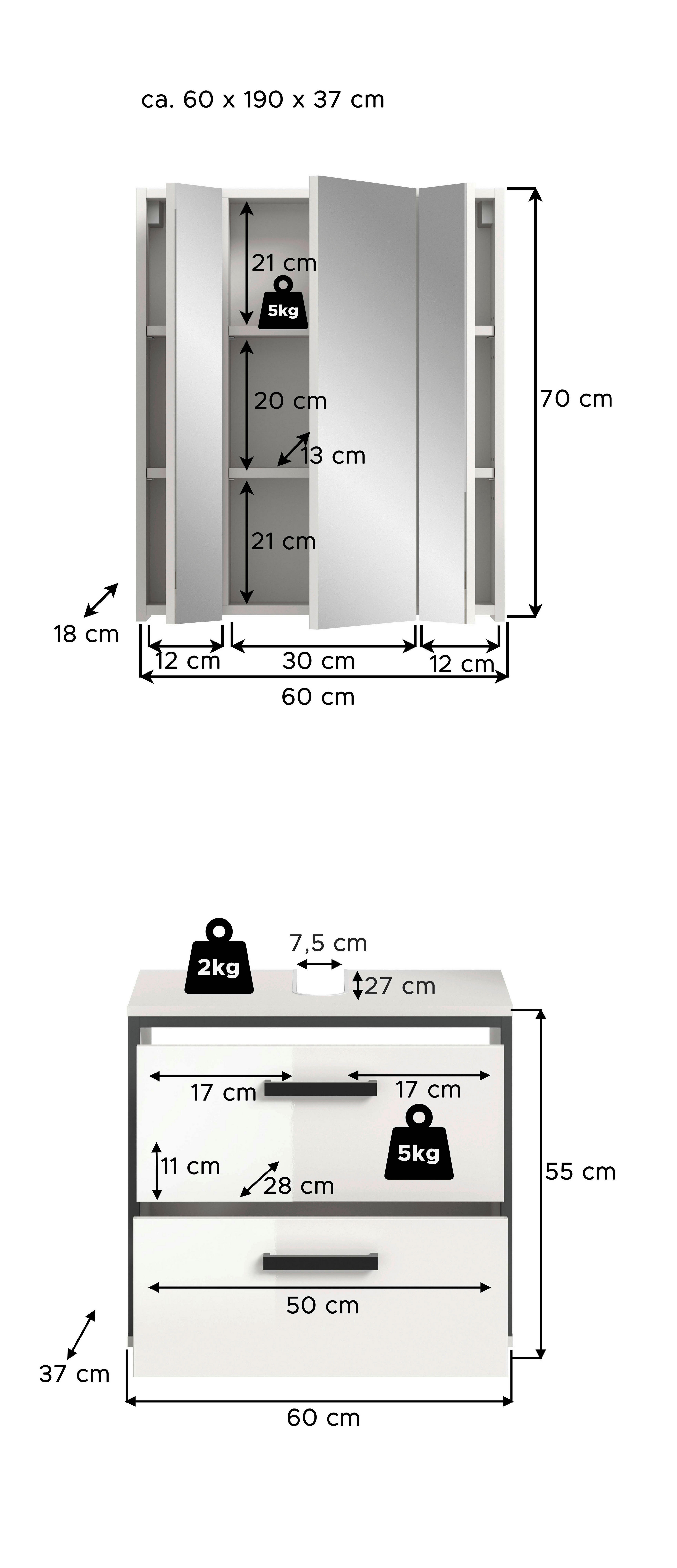 Thumbnail - Badblock KOJAK weiß weiß Hochglanz anthrazit B/H/T: ca. 60x188x37 cm