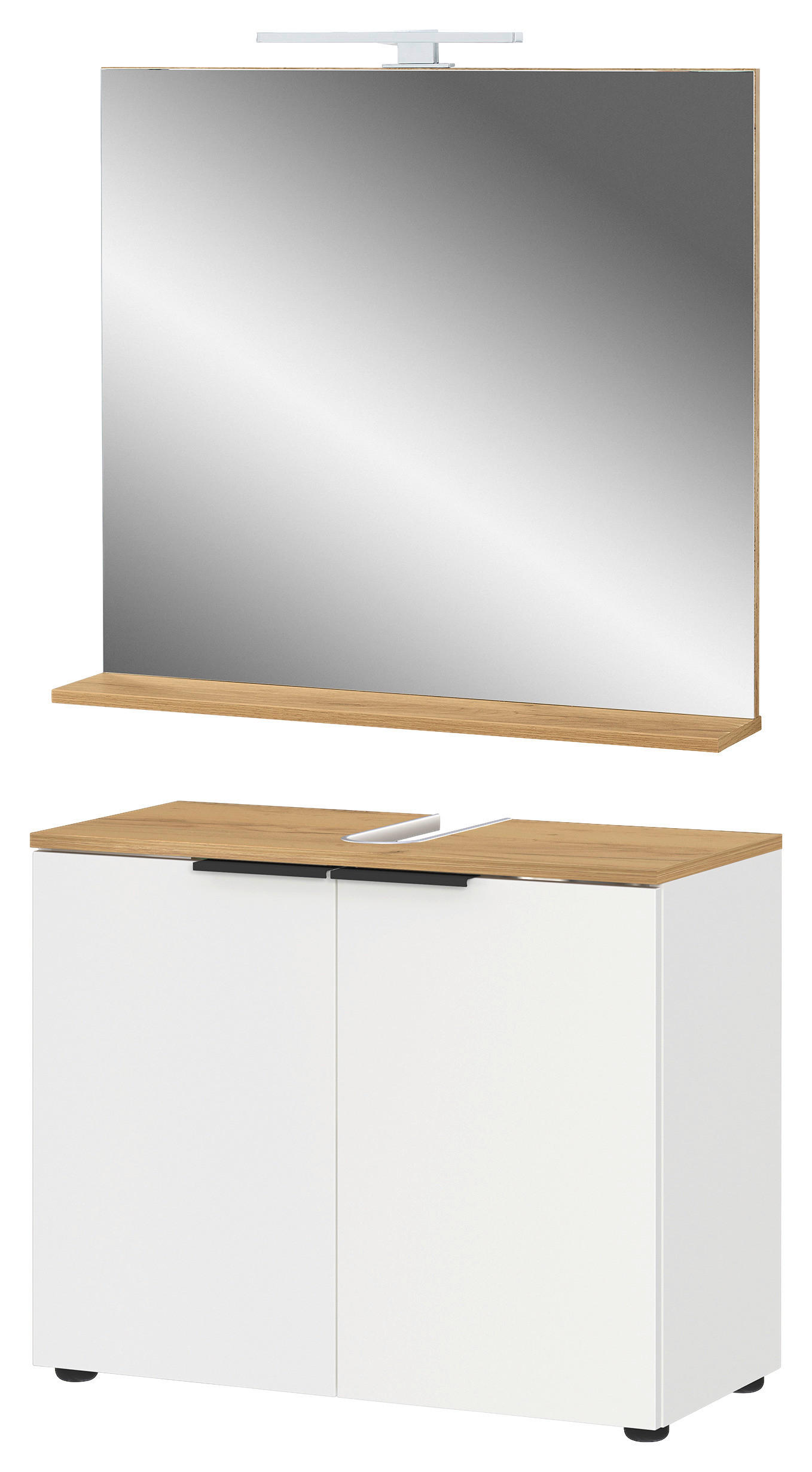 Badezimmer-Set 9906-633 weiß Eiche Navarra Nachbildung B/H/T: ca. 76x200x34 cm 9906-633 - Eiche/weiß (76,00/200,00/34,00cm) - Germania