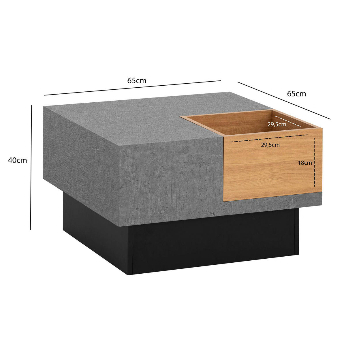 Couchtisch Beton Optik B/H/T: ca. 65x40x65 cm Couchtisch - Beton (65,00/40,00/65,00cm) - Wohnling