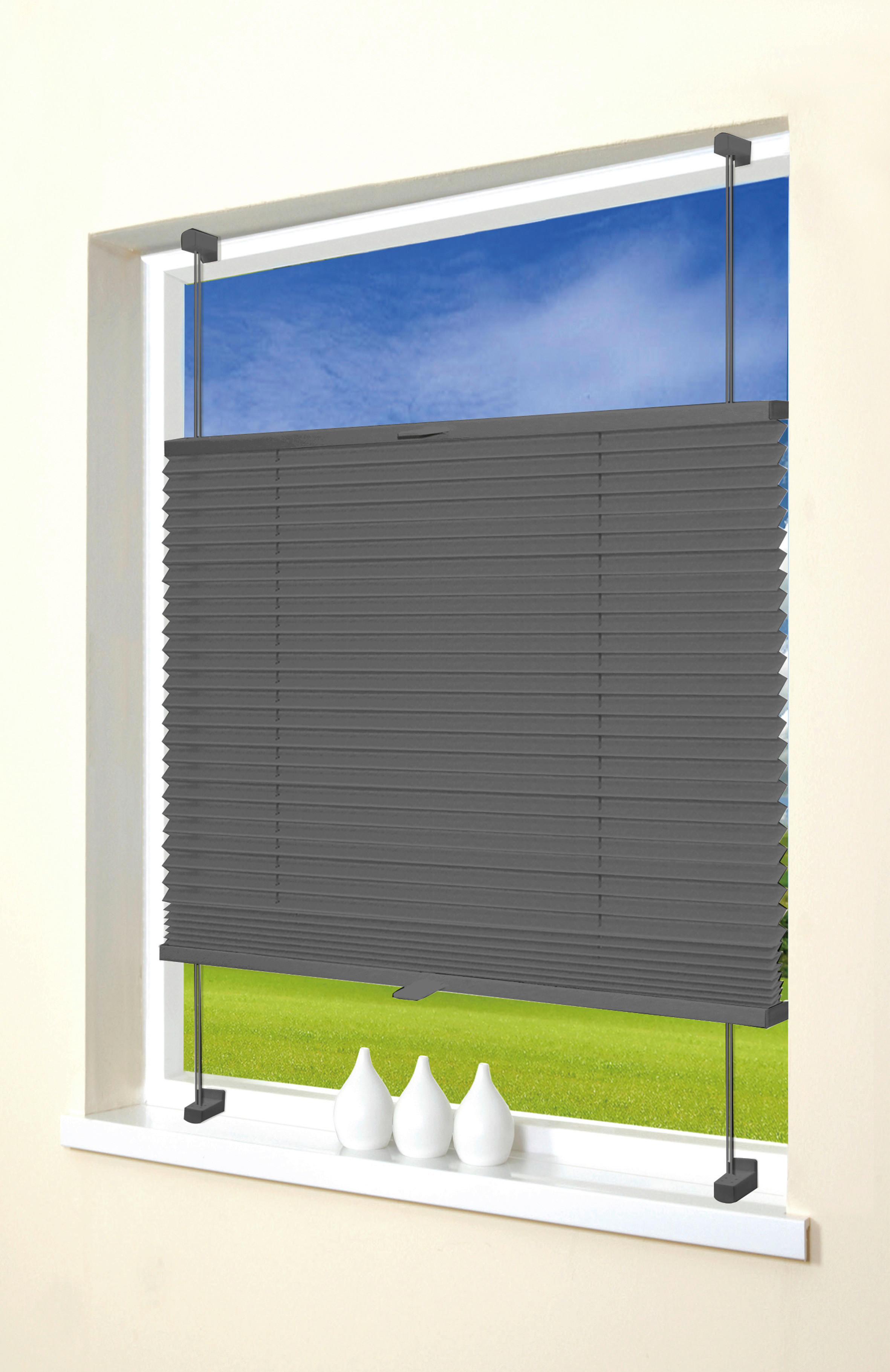 Thermo Spann-Plissee Verdunklungsqualität anthrazit B/L: ca. 70x130 cm günstig online kaufen