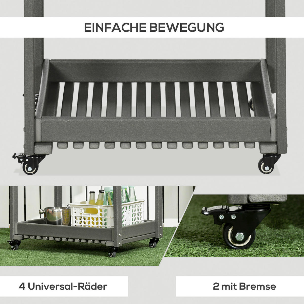 Outsunny Servierwagen dunkelgrau Kunststoff B/H/L: ca. 50x80x87 cm Servierwagen - dunkelgrau (87,00/50,00/80,00cm) - Outsunny
