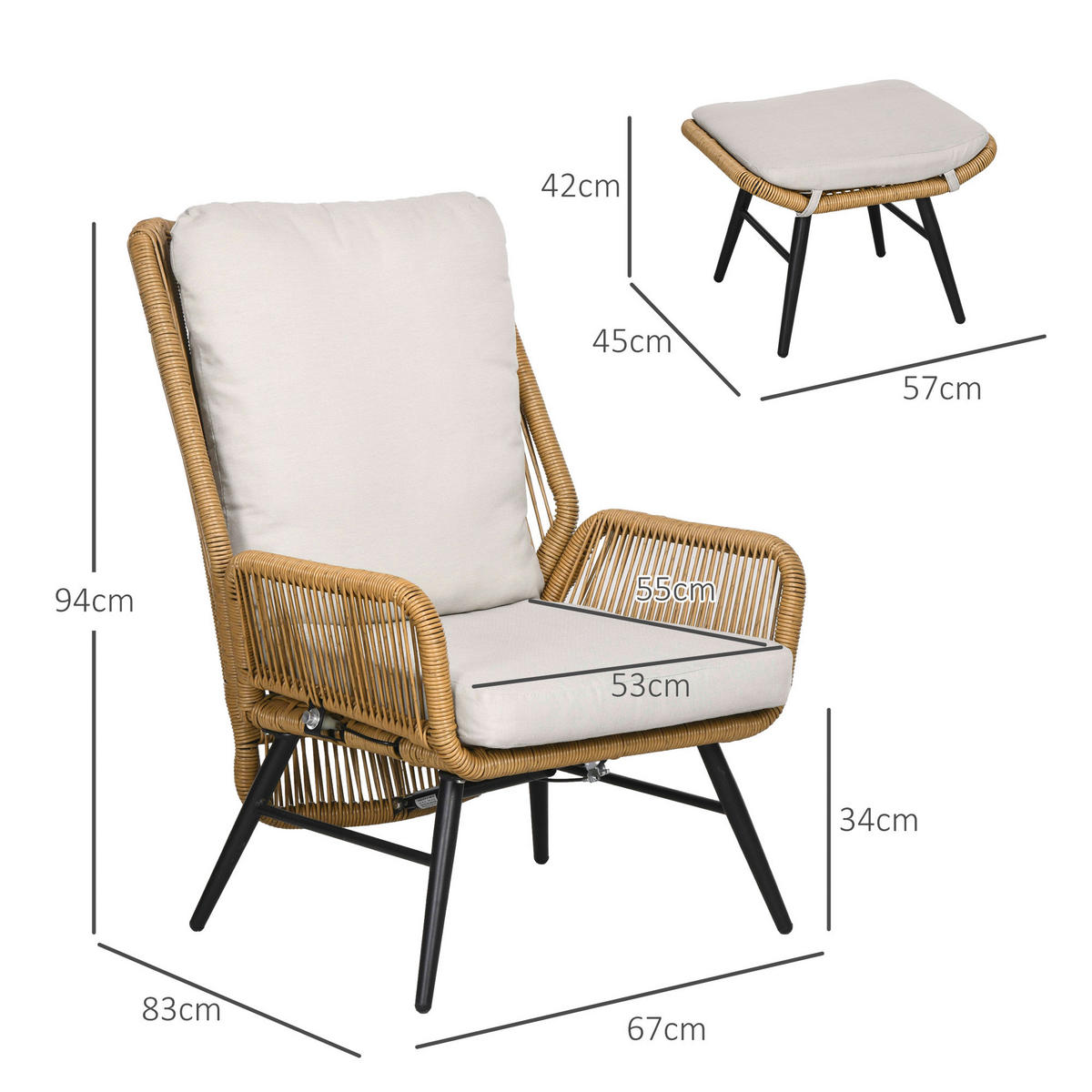 Outsunny Gartensessel natur Polyester B/H/L: ca. 83x94x67 cm Gartensessel - natur (67,00/83,00/94,00cm) - Outsunny