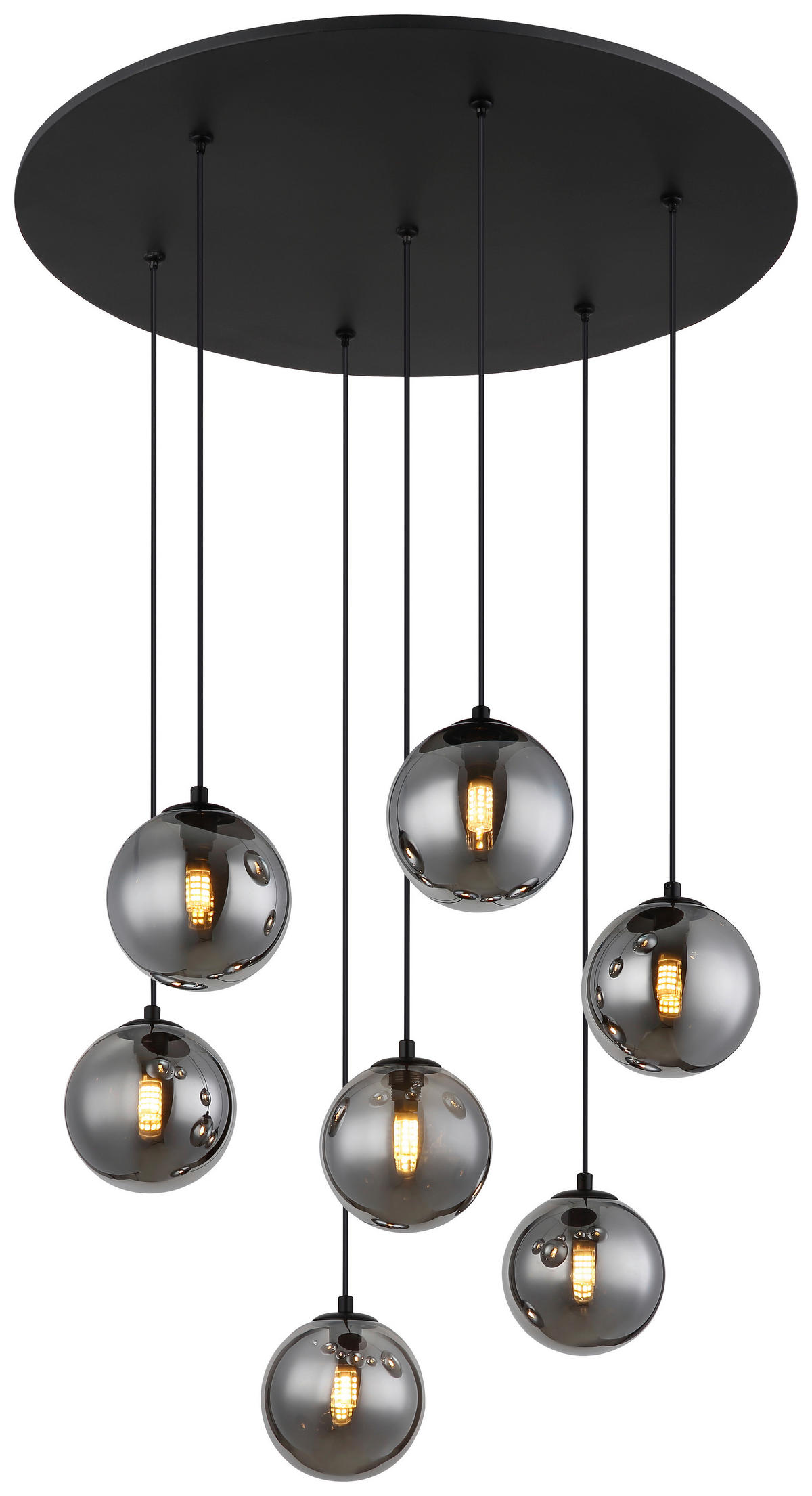GLOBO Pendelleuchte grau mattschwarz Glas Metall H/D: ca. 120x55 cm G9 7 Brennstellen RIHA - mattschwarz/grau (55,00/120,00cm) - GLOBO