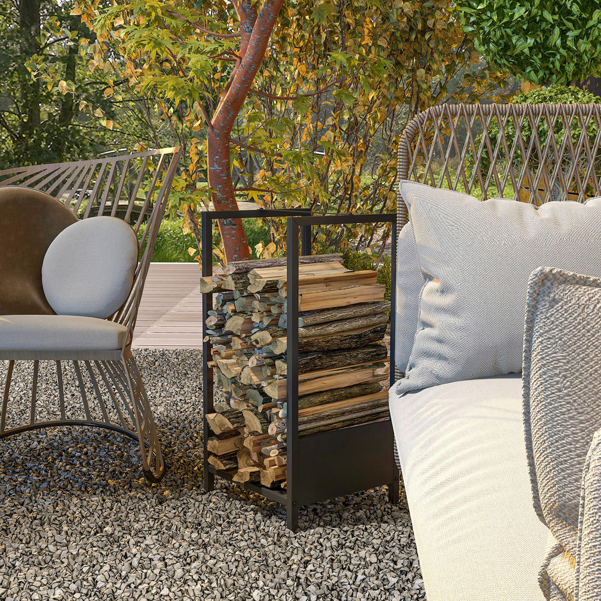 Outsunny Kaminholzregal schwarz B/H/L: ca. 35x76x39 cm Kaminholzregal - schwarz (39,00/35,00/76,00cm) - Outsunny