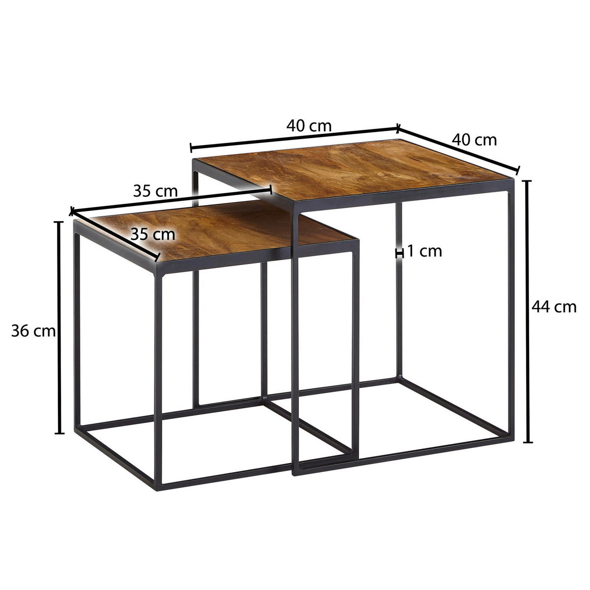 Beistelltisch 2er-Set. braun Holz B/H/T: ca. 40x44x40 cm 2er-Set. - braun (40,00/44,00/40,00cm) - Wohnling