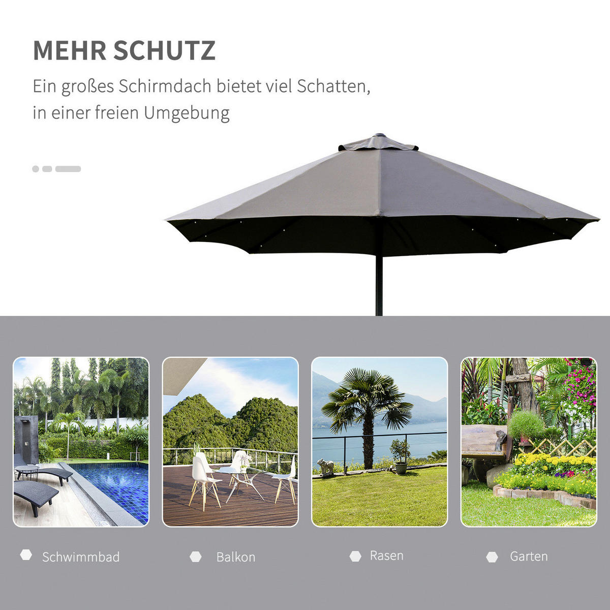 Outsunny Sonnenschirm dunkelgrau Metall B/H/L: ca. 260x240x440 cm Sonnenschirm - dunkelgrau (440,00/260,00/240,00cm) - Outsunny