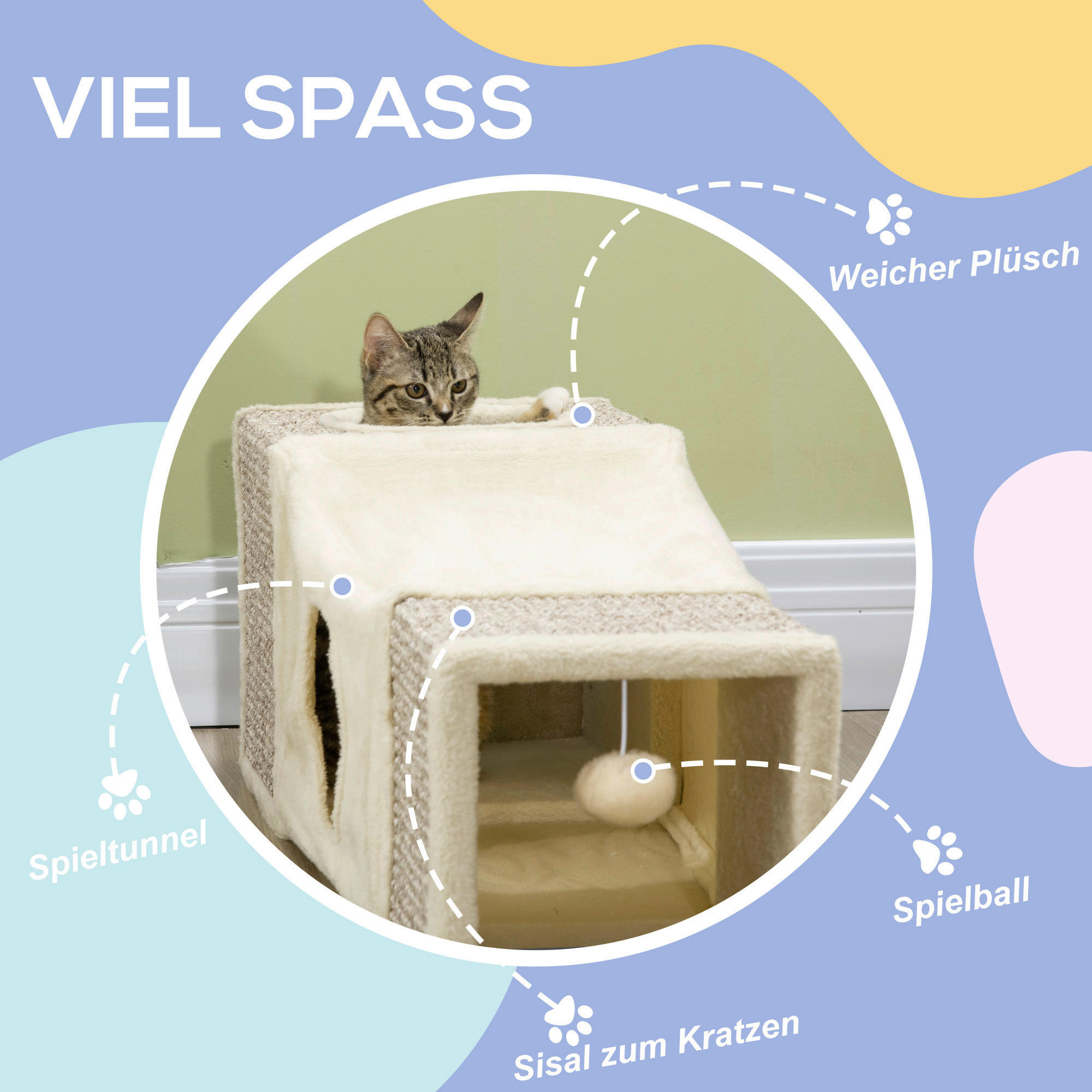 PawHut Katzen-Zubehör beige Spanplatte B/H/L: ca. 30x98x30 cm Katzentunnel - beige/braun (30,00/30,00/98,00cm) - PawHut