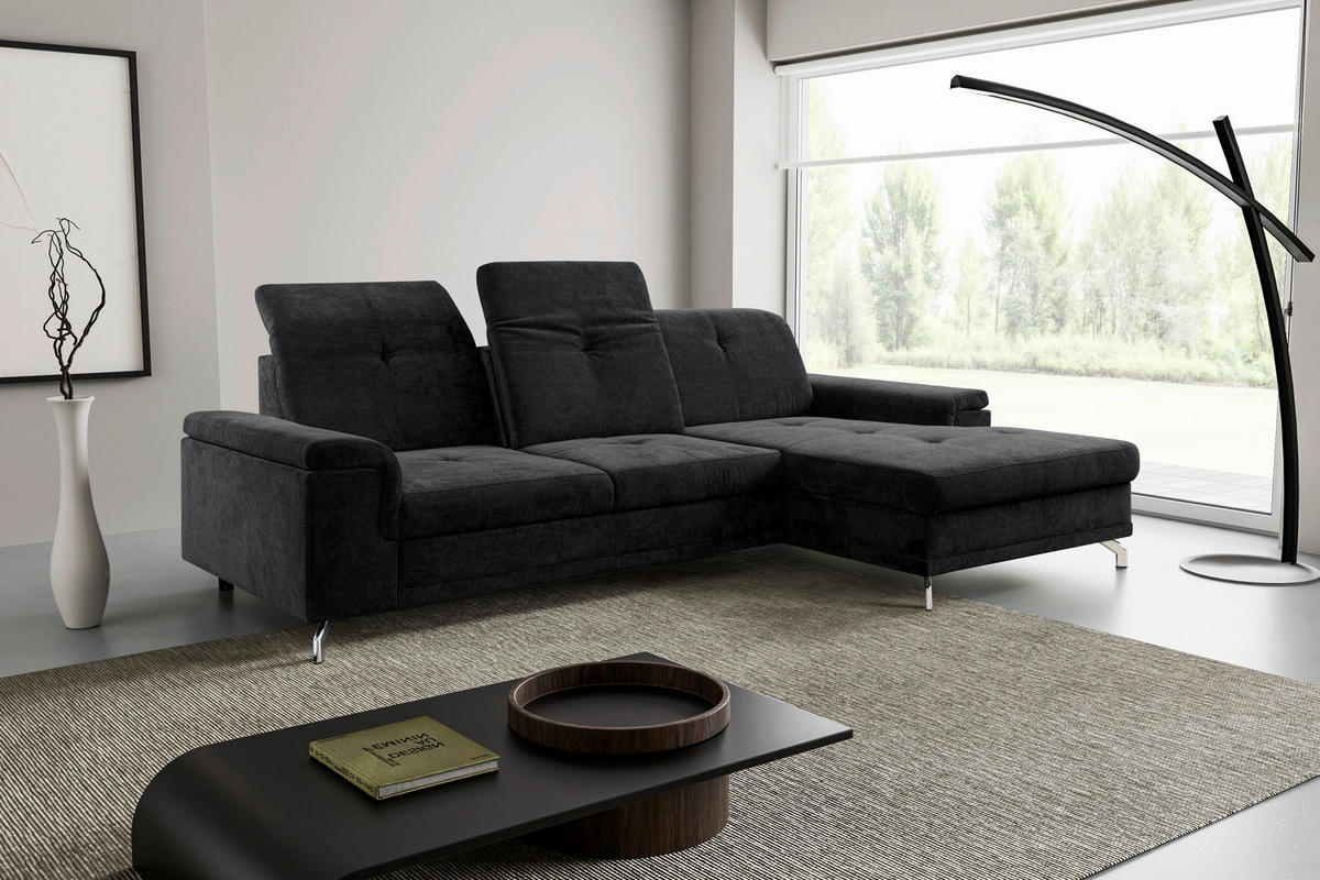 Ecksofa Malmö schwarz Microfaser B/H/T: ca. 270x104x170 cm Malmö - schwarz/Chrom (270,00/104,00/170,00cm)