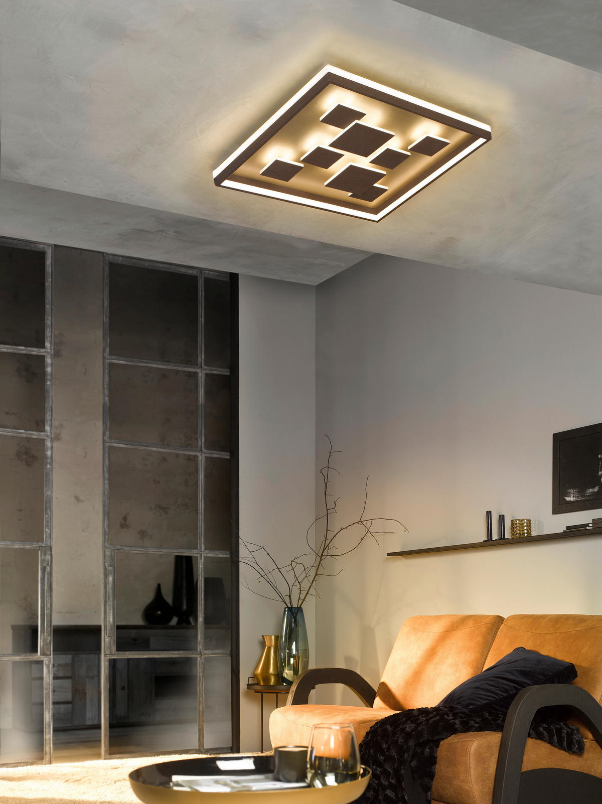 Fischer & Honsel LED-Deckenleuchte 20119 braun rost Metall B/H/T: ca. 53x8x53 cm 1 Brennstellen Rico - braun/rost (53,00/8,00/53,00cm) - Fischer & Honsel