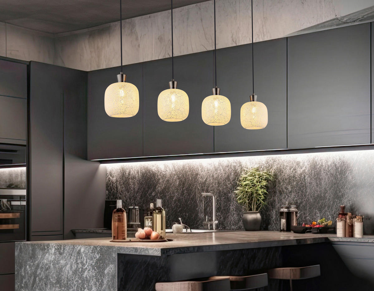 GLOBO Hängeleuchte schwarz Chrom Metall Glas B/H/L: ca. 18x95,5x25 cm E14 4 Brennstellen Hängeleuchte-Brokana - schwarz/Chrom (25,00/18,00/95,50cm) - GLOBO