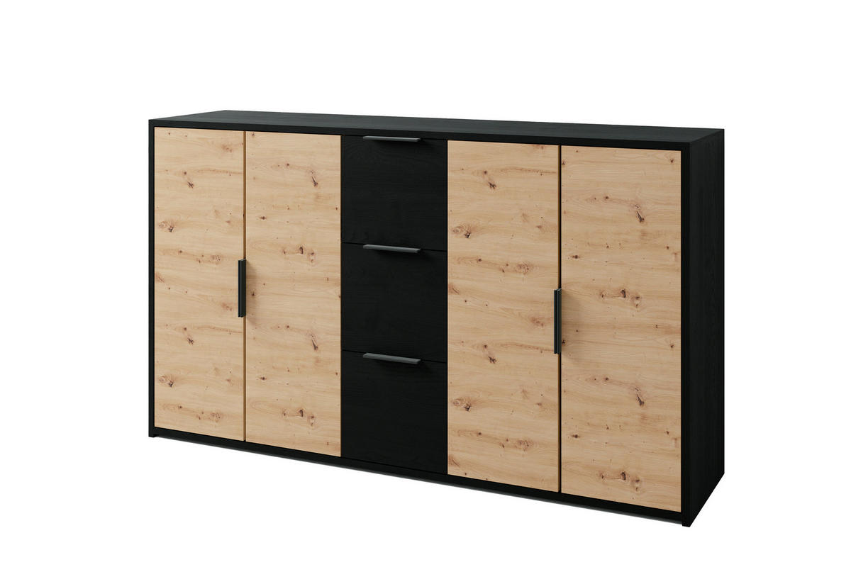 Kommode RIMINI schwarz Eiche Nachbildung B/H/T: ca. 139x80x39 cm RIMINI - Eiche/schwarz (139,00/80,00/39,00cm) - byLIVING