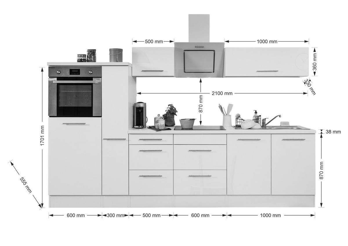 Respekta Küchenblock Amanda schwarz Hochglanz B/H/T: ca. 300x200x60 cm Amanda - weiß/schwarz (300,00/200,00/60,00cm) - Respekta