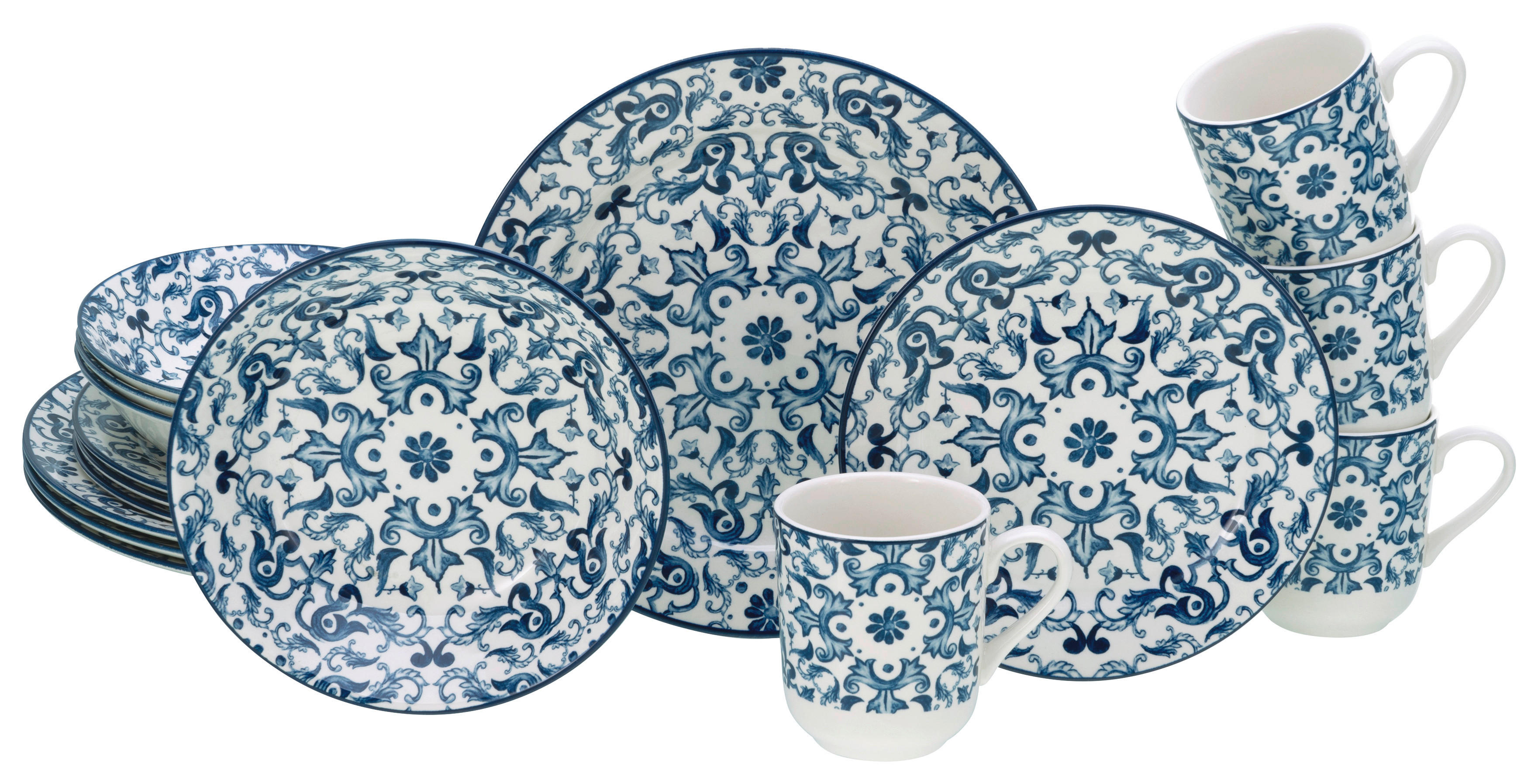 CreaTable Kombiservice Fresco blau Steingut 16 tlg. Fresco - blau (33,00/33,00/30,50cm) - CreaTable