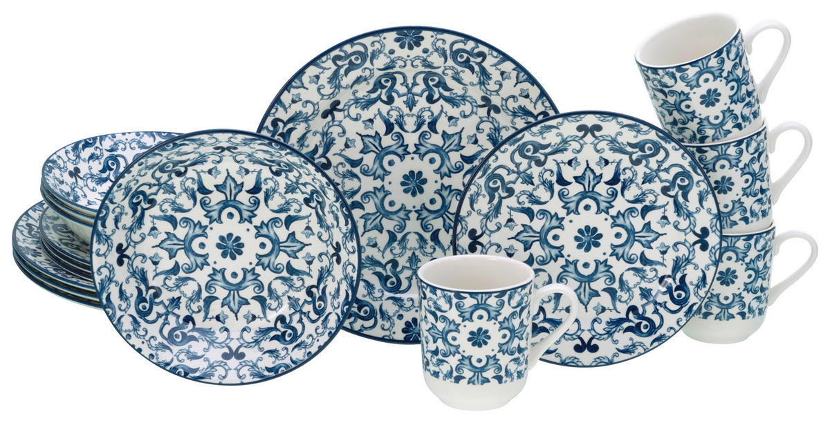 CreaTable Kombiservice Fresco blau Steingut 16 tlg. Fresco - blau (33,00/33,00/30,50cm) - CreaTable