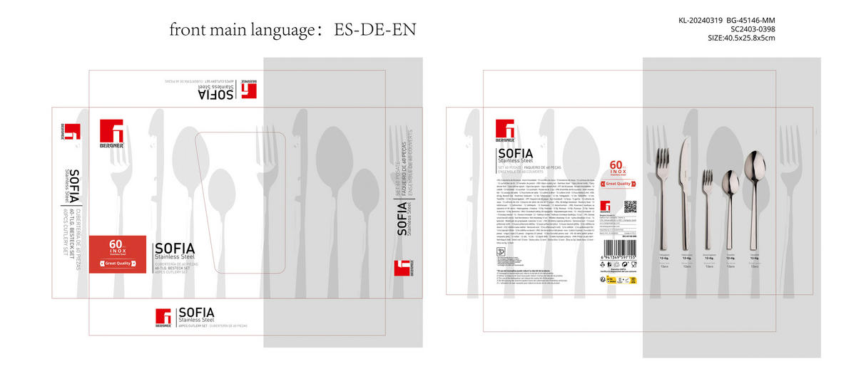 BERGNER Besteckset SOFIA silber Edelstahl 60 tlg. SOFIA - silber (40,00/26,00/5,00cm) - BERGNER