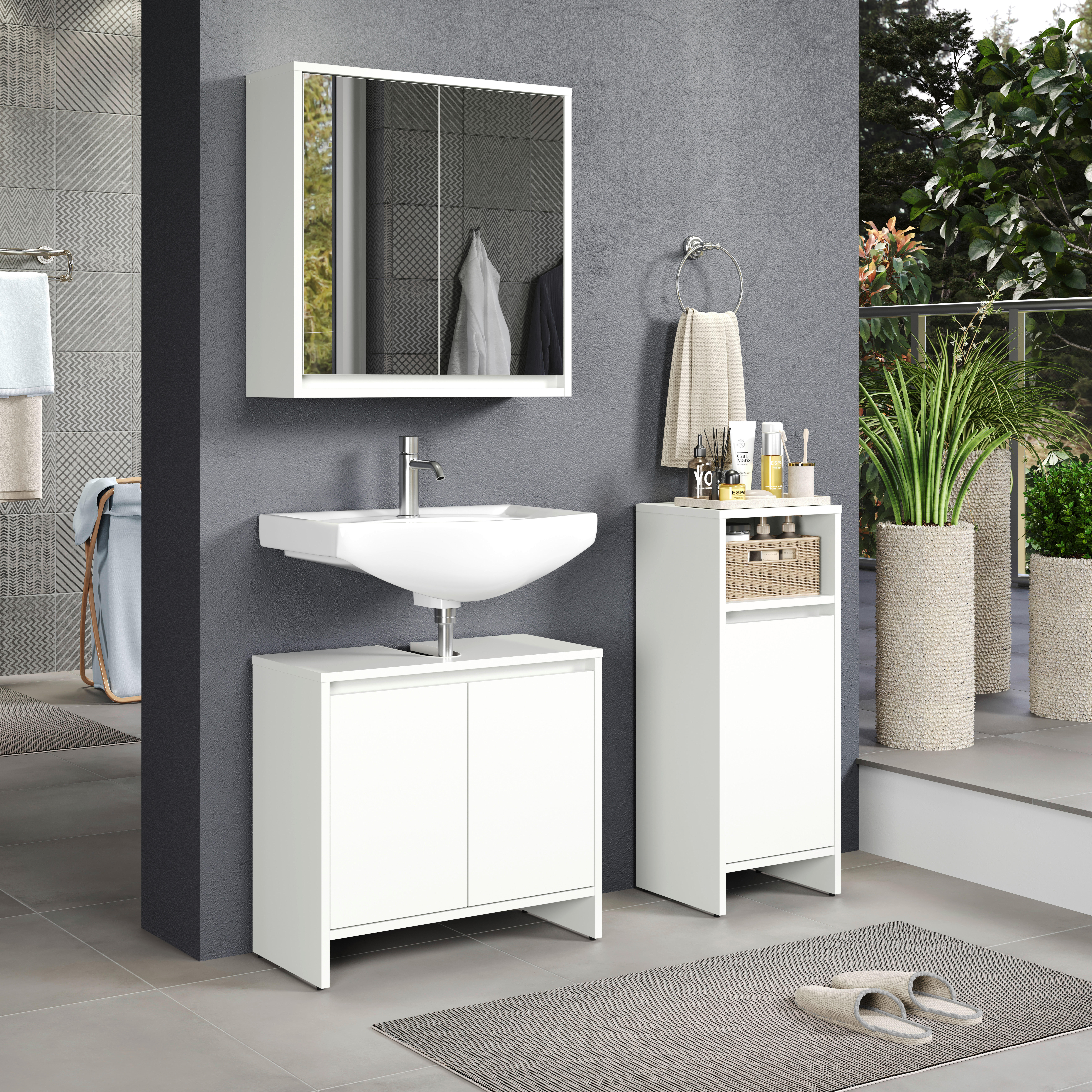 Stauraumelement Basix weiß matt grau B/H/T: ca. 32x81x28 cm Basix - weiß/grau (32,00/81,00/28,00cm) - Trendteam