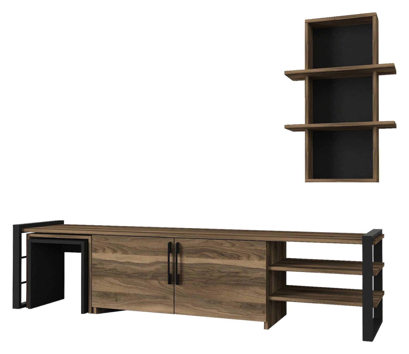Wohnwand Epica walnuss Nachbildung schwarz B/H/T: ca. 180x46x39 cm Epica - schwarz/walnuss (180,00/46,00/39,00cm) - moebel17