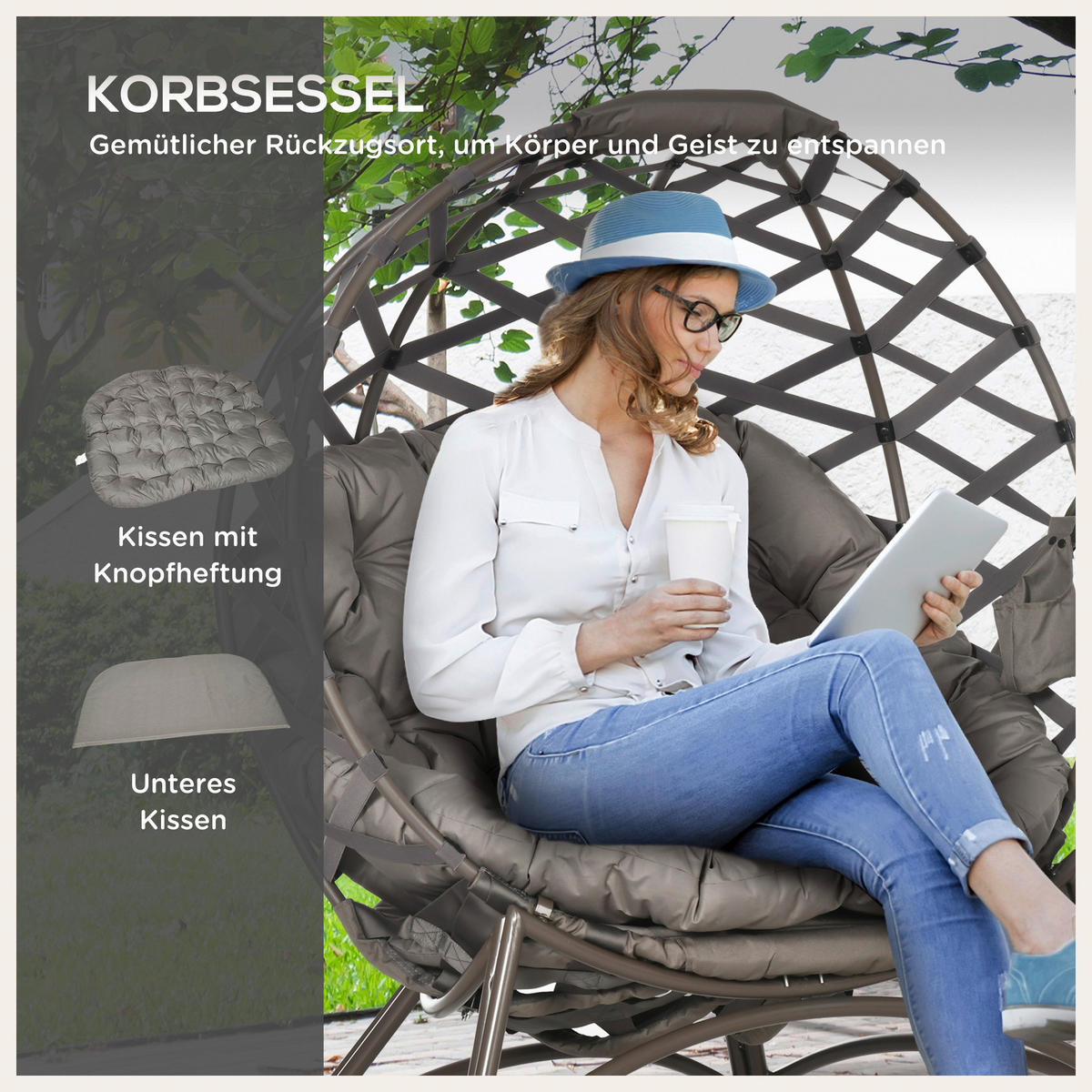 Outsunny Gartenstuhl-Set sand Polyester B/H/L: ca. 75x142x118 cm Gartenstuhl-Set - sand (118,00/75,00/142,00cm) - Outsunny