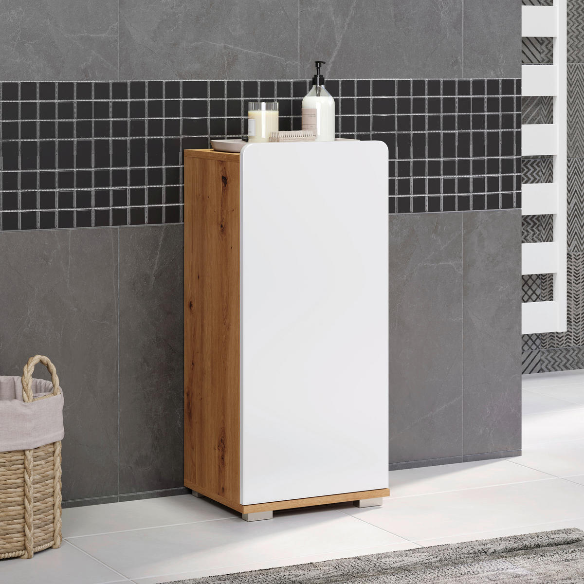 Stauraumelement Ciara weiß Hochglanz Eiche Artisan Nachbildung B/H/T: ca. 37x82x31 cm Ciara - Eiche/weiß (37,00/82,00/31,00cm) - Trendteam