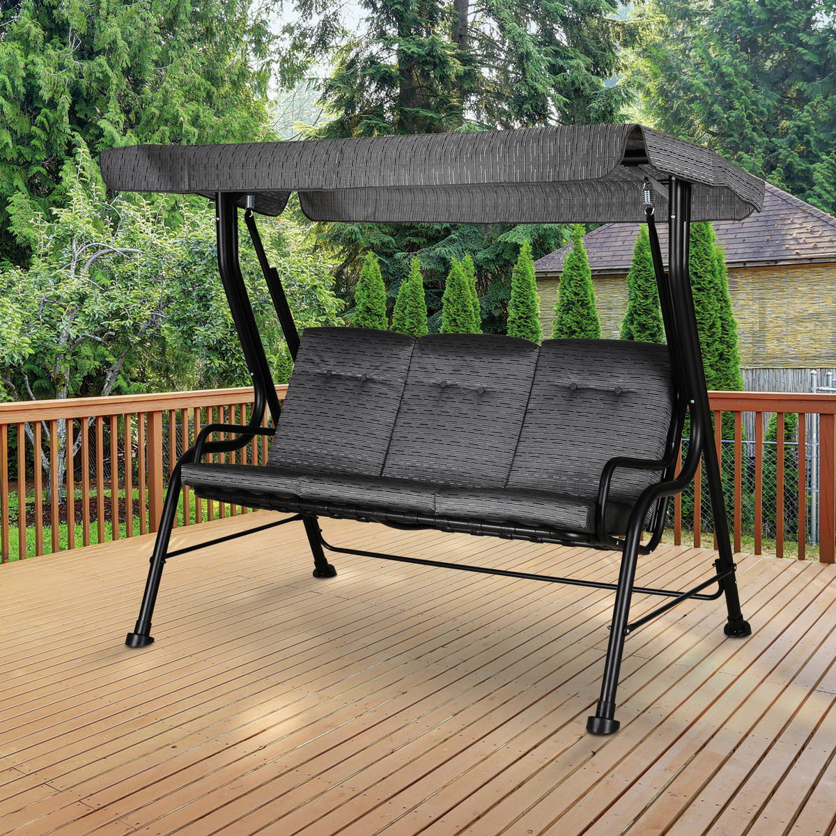 Outsunny Hollywoodschaukel schwarz Stahl B/H/T: ca. 200x170x120 cm Hollywoodschaukel_3-Sitzer - schwarz (200,00/170,00/120,00cm) - Outsunny