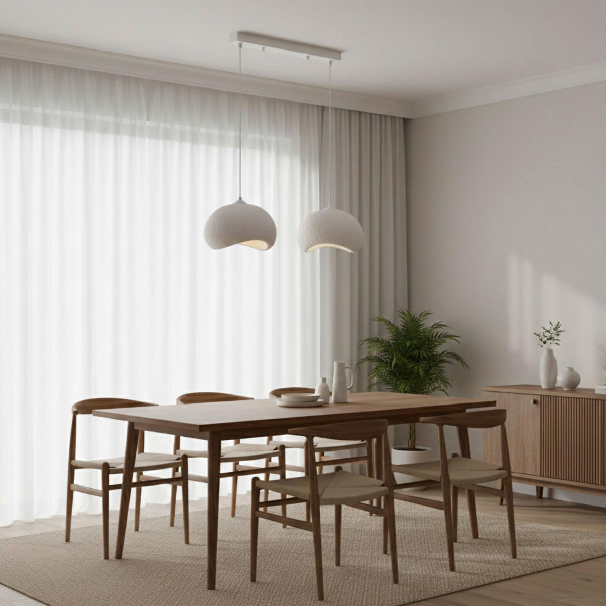 Opviq Pendelleuchte weiß Metall Polyester-Mischgewebe B/H/L: ca. 29x120x34 cm E27 2 Brennstellen Yontu - 15852 - A - weiß (34,00/29,00/120,00cm) - Opviq