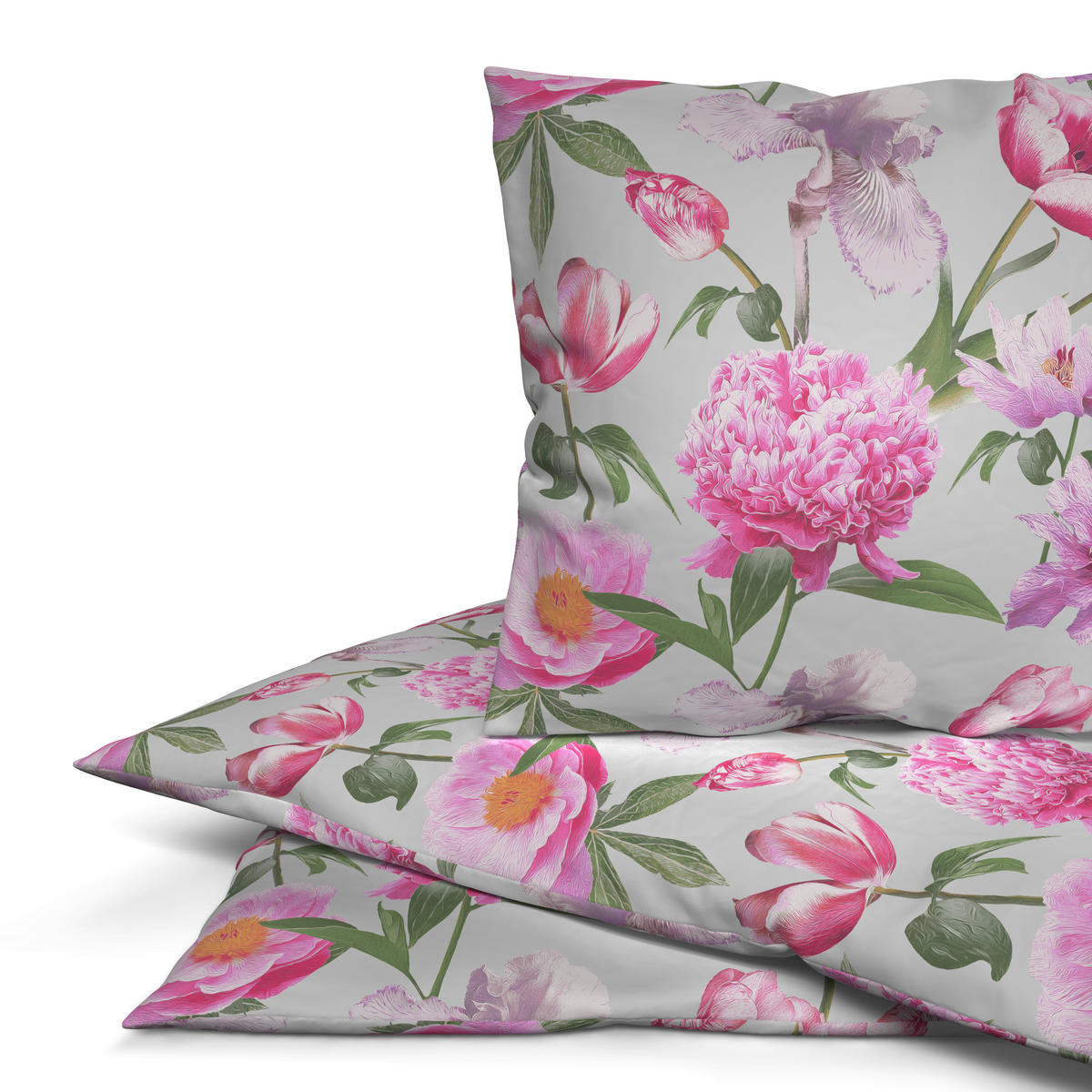 Baumwoll Bettwäsche Renforce Bettwäsche_Renforce Blumen - rosa/grau (135,00/200,00cm)