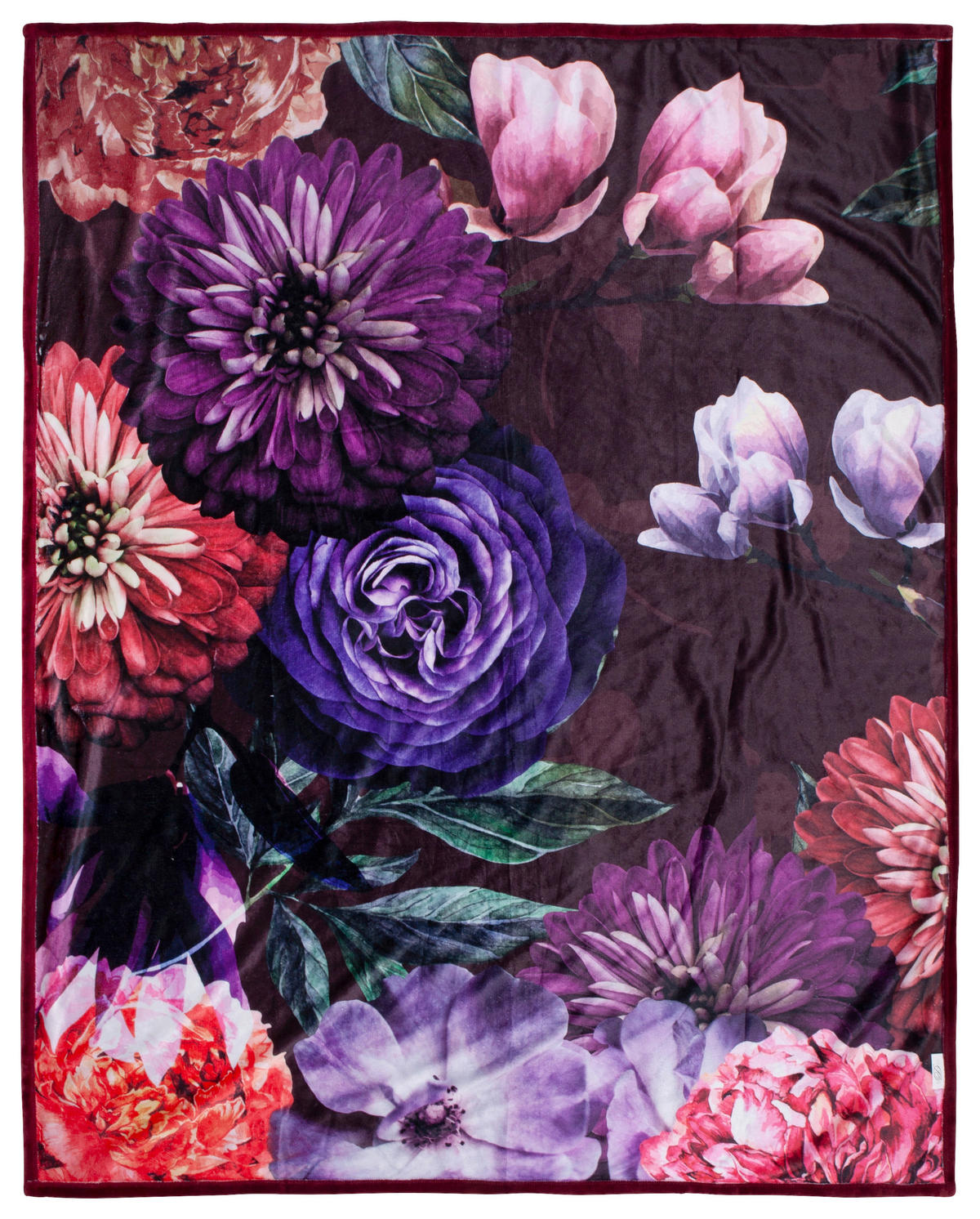 Wohndecke Bloomie Polysamt Bloomie - bordeaux (130,00/160,00cm) - Descanso