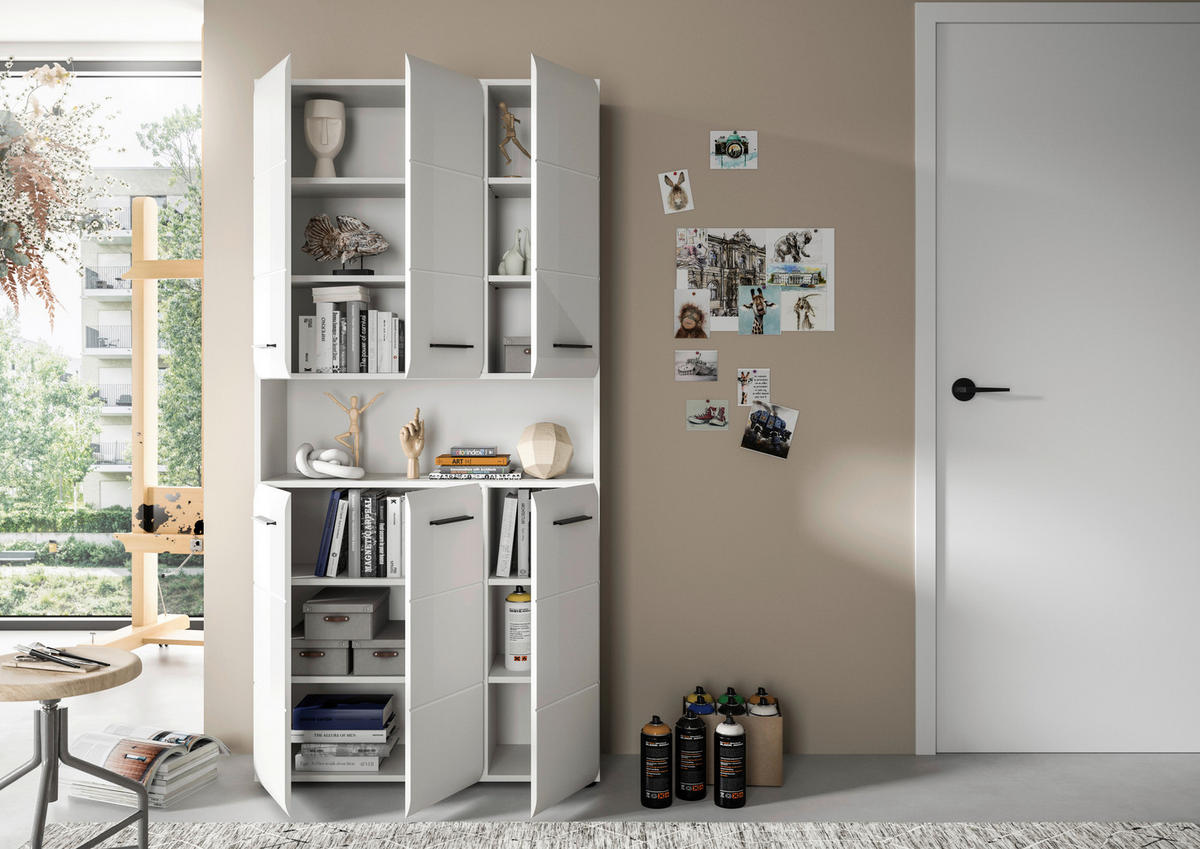 Mehrzweckschrank Ice weiß weiß Hochglanz B/H/T: ca. 90x185x30 cm Ice - weiß (90,00/185,00/30,00cm) - xonox.home