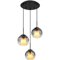 GLOBO Pendelleuchte BARRY 15749-3H Rauch schwarz Metall H/D: ca. 120x45 cm E27 3 Brennstellen BARRY - schwarz/Rauch (45,00/120,00cm) - GLOBO
